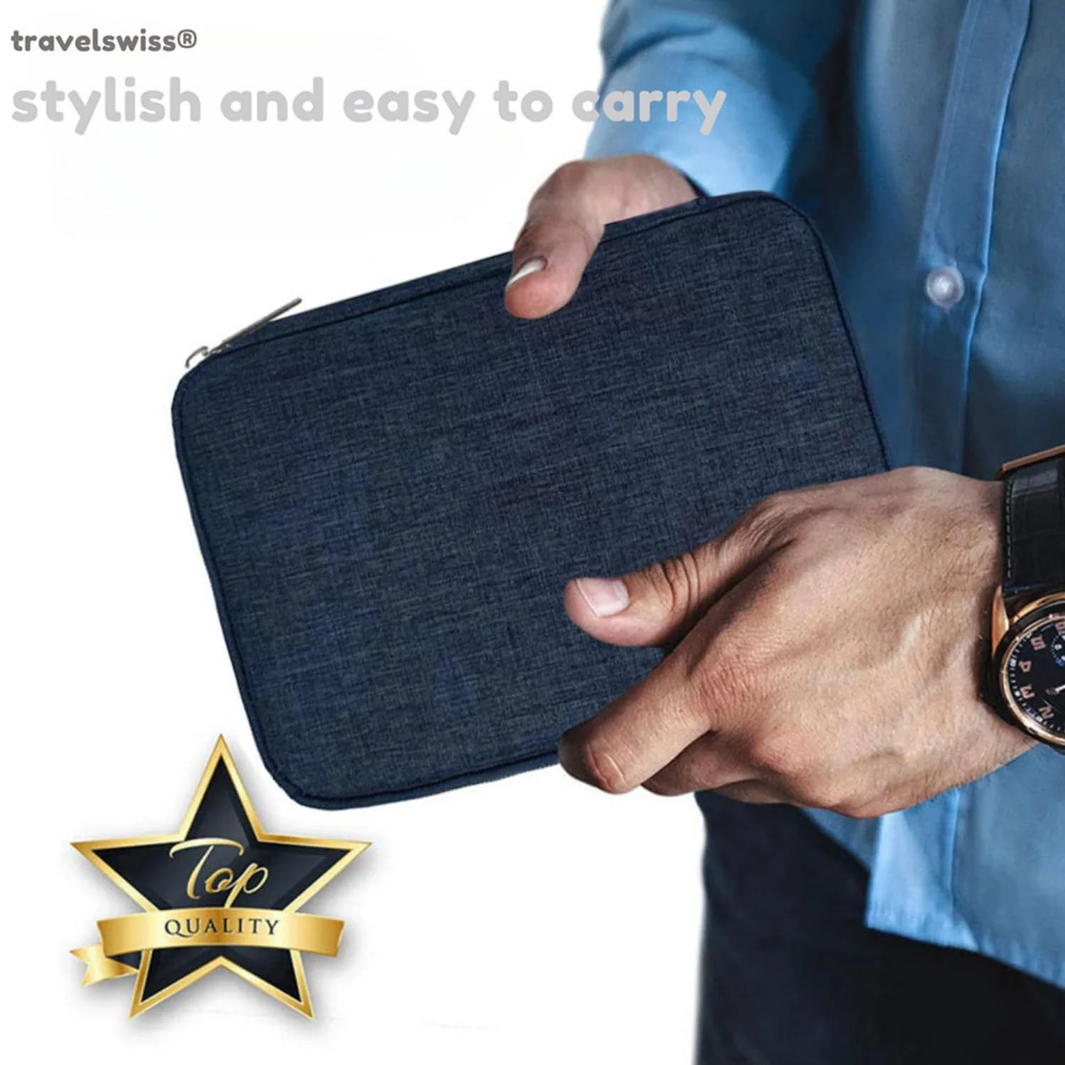 Carry Pouch Travel Case Organizer Electronic Accessories Portable Waterproof Double Layers All in One Storage Bag for Power Bank USB Cable Mouse Cords Charger Phone Earphone Flash Drive Navy Blue - Image 2