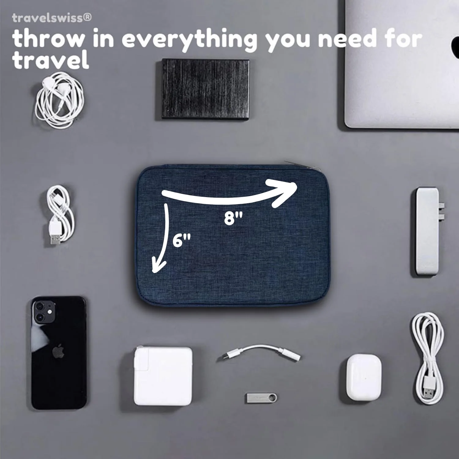 Carry Pouch Travel Case Organizer Electronic Accessories Portable Waterproof Double Layers All in One Storage Bag for Power Bank USB Cable Mouse Cords Charger Phone Earphone Flash Drive Navy Blue - Image 3