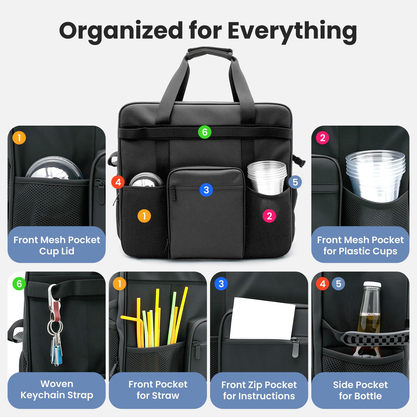 Carrying Bag for Ninja SLUSHi Slushie Machine - Easy Access Front Panel, Insulated Easy-Clean Lining with Multiple Pockets, Rugged Outdoor Case for Ninja FS301 Accessories - Image 3