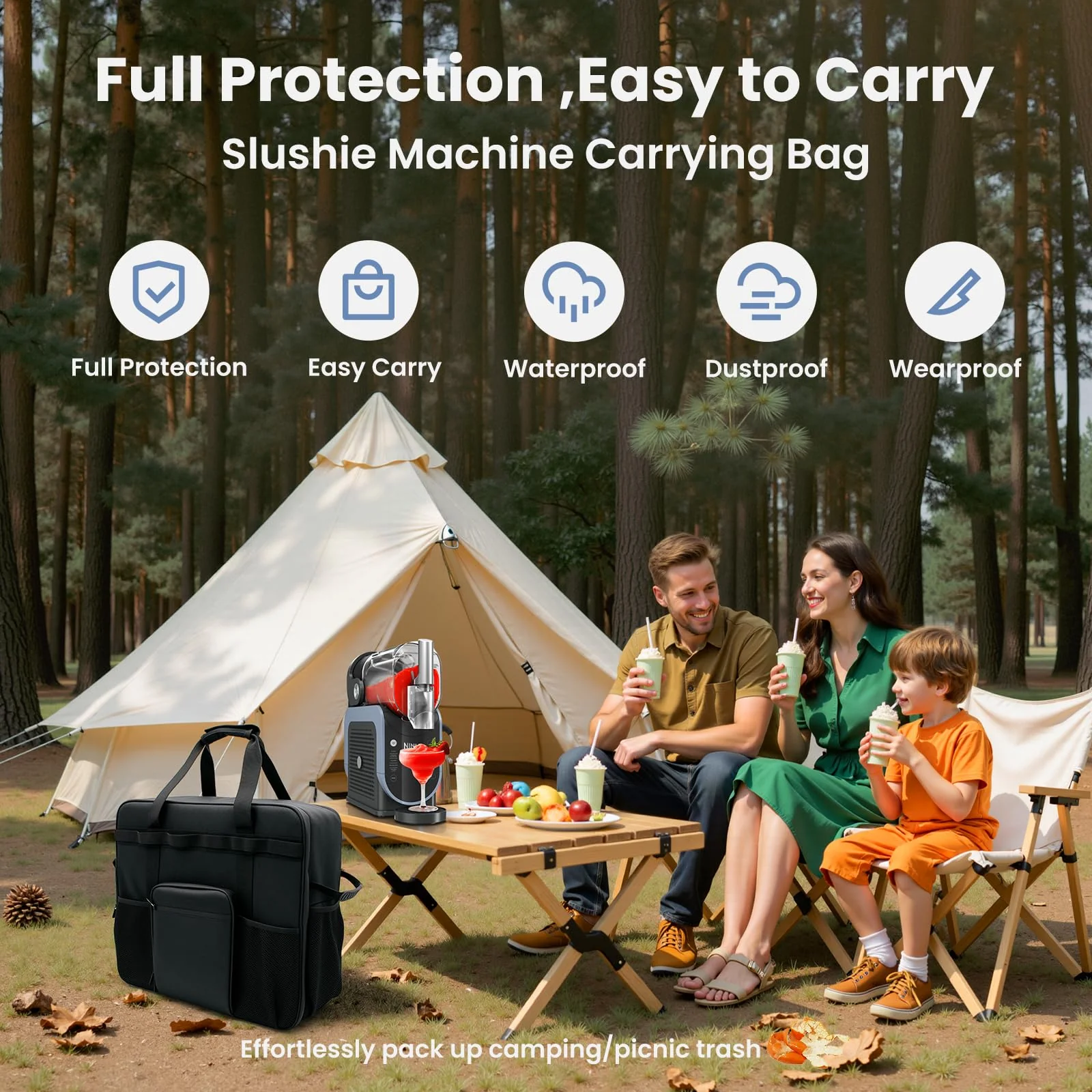 Carrying Bag for Ninja SLUSHi Slushie Machine - Easy Access Front Panel, Insulated Easy-Clean Lining with Multiple Pockets, Rugged Outdoor Case for Ninja FS301 Accessories - Image 8