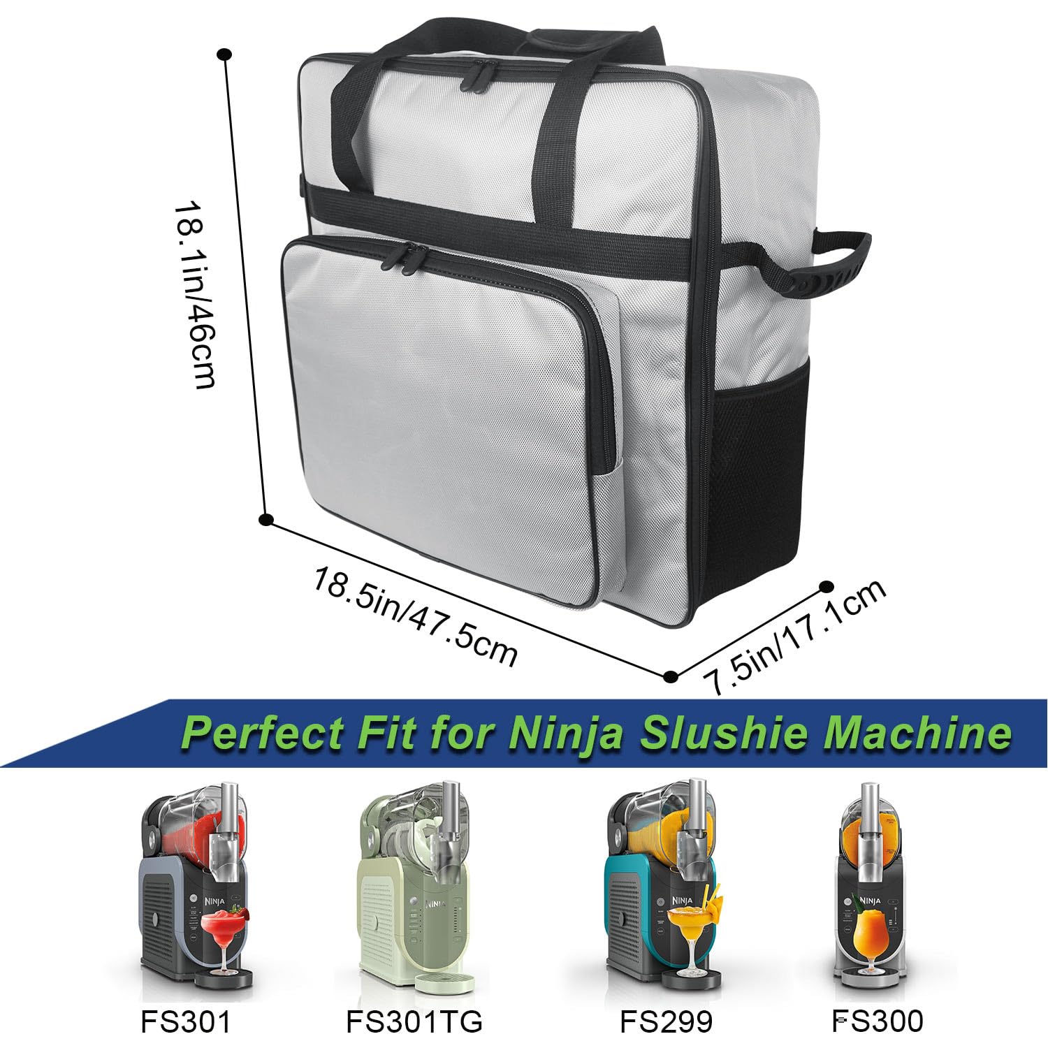 Carrying Bag for Ninja SLUSHi Slushie Machine FS301, Frozen Drink Machine Carrier Case - Front-Opening, Thick Padded for Protection, Slushie Machine Carry Bag for Ninja Accessories (Silver) Silver Gray - Image 3