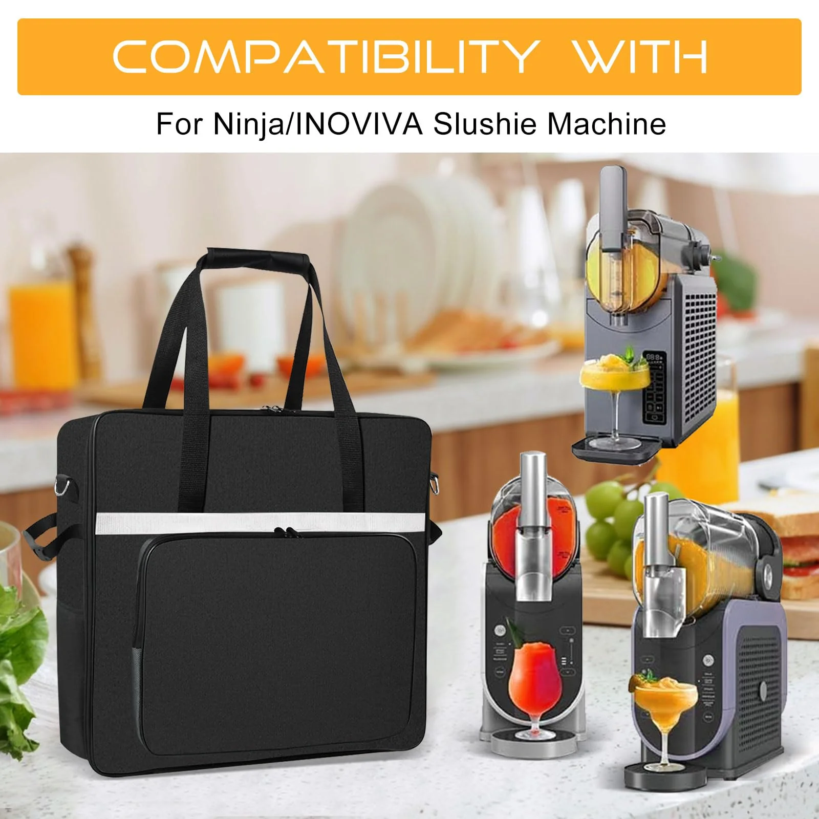 Carrying Bag for Ninja SLUSHi Slushie Machine, Portable Outdoor Frozen Drink Maker Travel Bag Case Front-Opening Design Slushie Machine Bag for Ninja SLUSHi Slushie Machine FS301(black) - Image 4