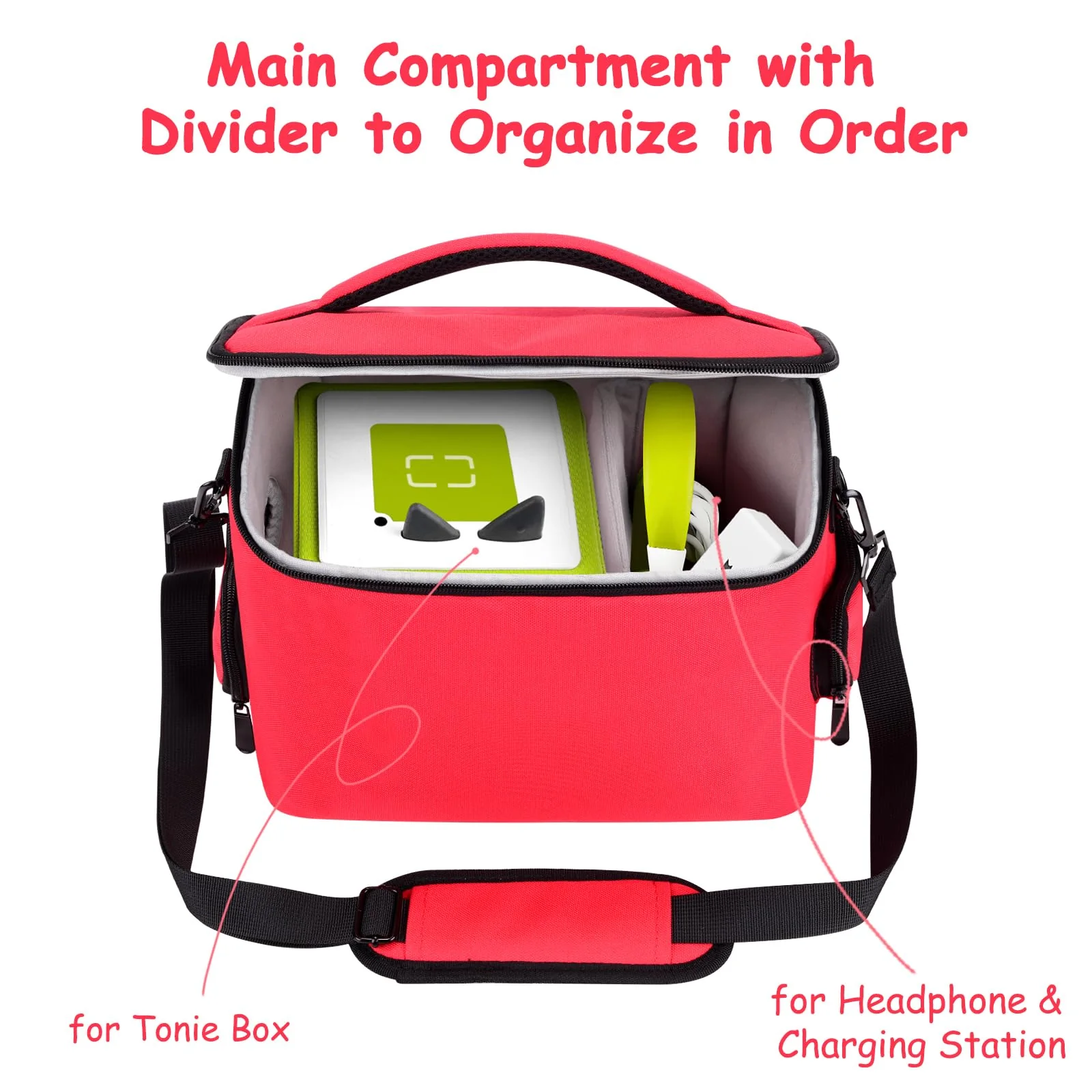 Carrying Case Bag for Toniebox Starter Set, Tonies Figures, Charging Station & Headphones (Red, Medium), YXB010 Red - Image 2