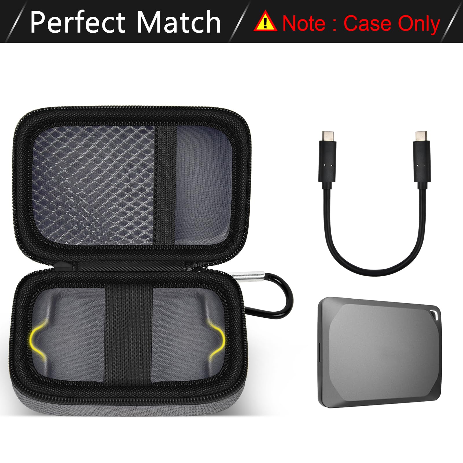 Carrying Case Compatible with Crucial X10/ X9 Pro 4TB/ 2TB/ 1TB Portable SSD, External Solid State Drive Hard Storage Holder Bag Fits for USB-C Cable (Box Only)(Dark-Grey) Dark Grey - Image 2