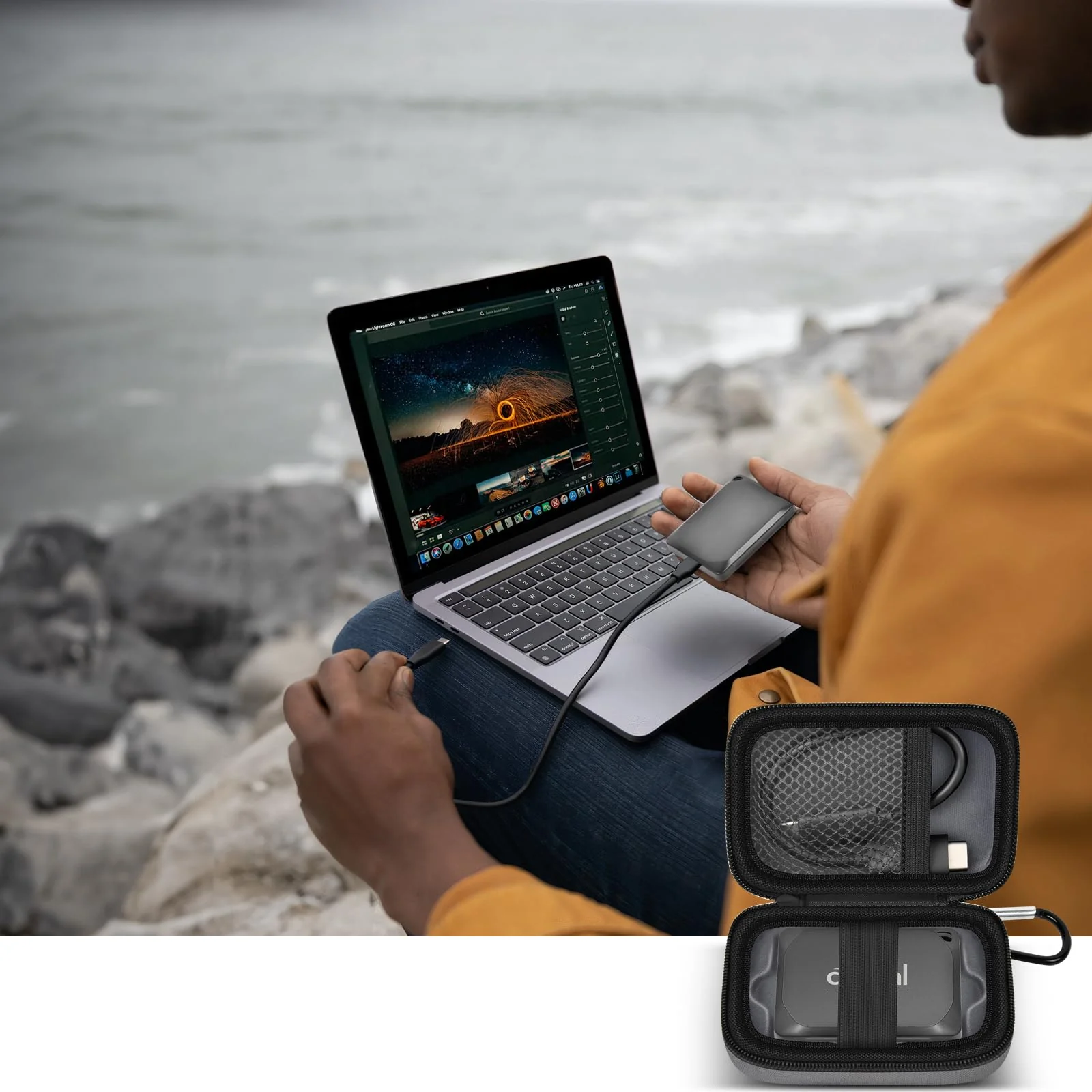 Carrying Case Compatible with Crucial X10/ X9 Pro 4TB/ 2TB/ 1TB Portable SSD, External Solid State Drive Hard Storage Holder Bag Fits for USB-C Cable (Box Only)(Dark-Grey) Dark Grey - Image 6