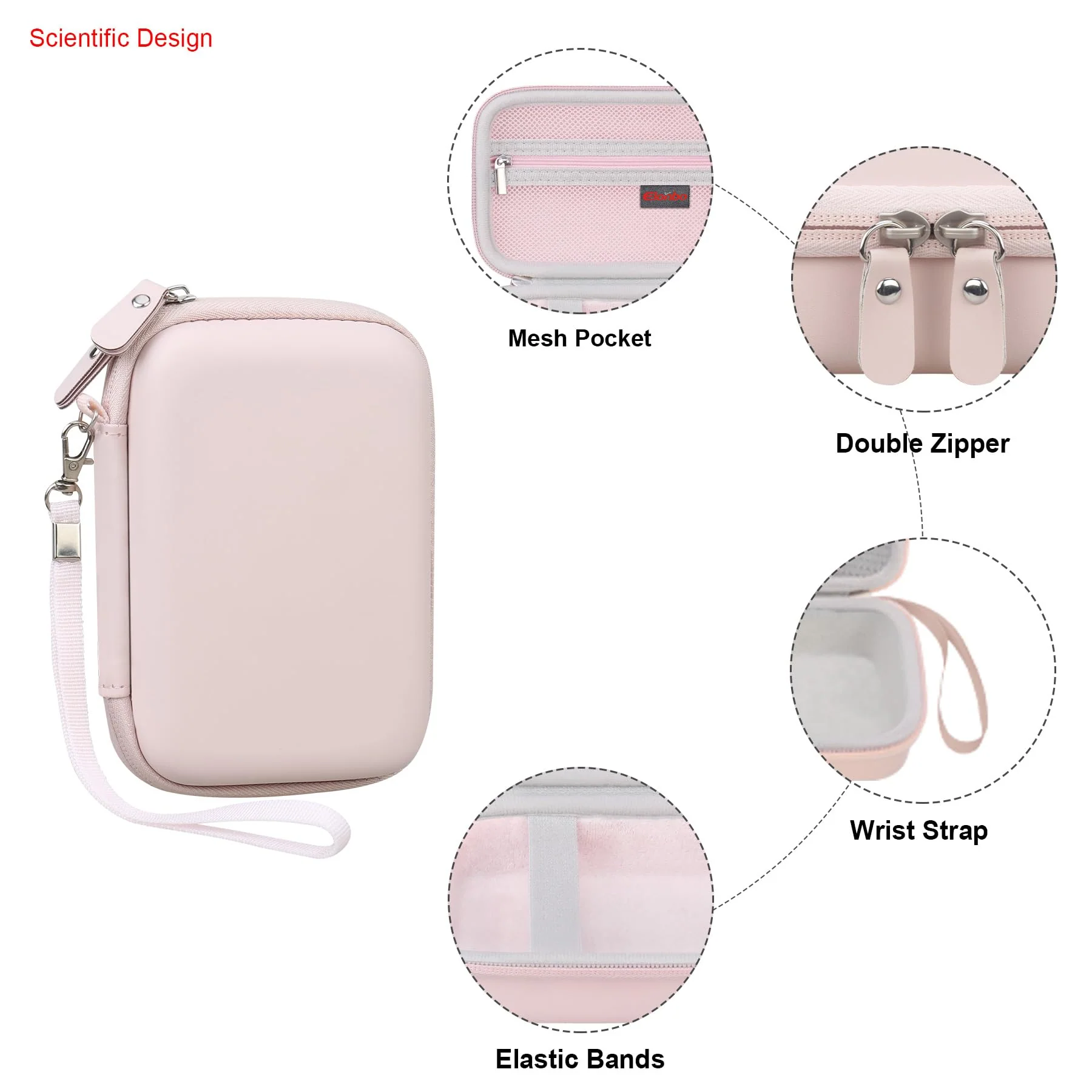 Carrying Case for KODAK Mini 2 Retro 4PASS Portable Photo Printer, Digital Instant Print Camera Travel Bag Storage Holder, Mesh Pocket Fits Printing Paper, Cable, Pink Pink+Inside Pink - Image 4