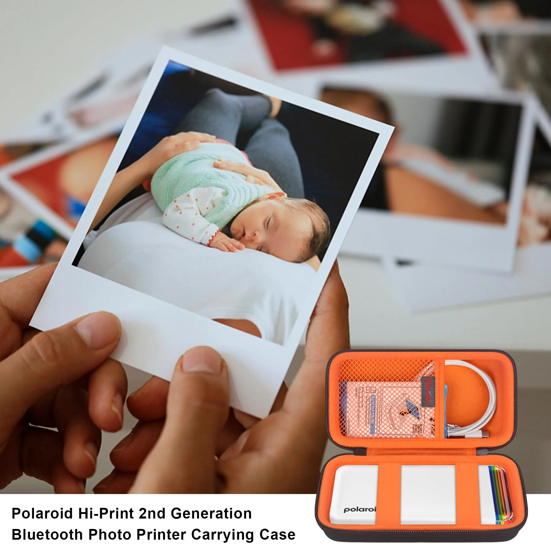 Carrying Case for Polaroid Hi-Print + Paper Bundle- 2nd Generation Bluetooth Connected 2x3 Pocket Photo Dye-Sub Printer, Photo Printer Travel Storage Cover Protective Bag, Black+Inside Orange - Image 7
