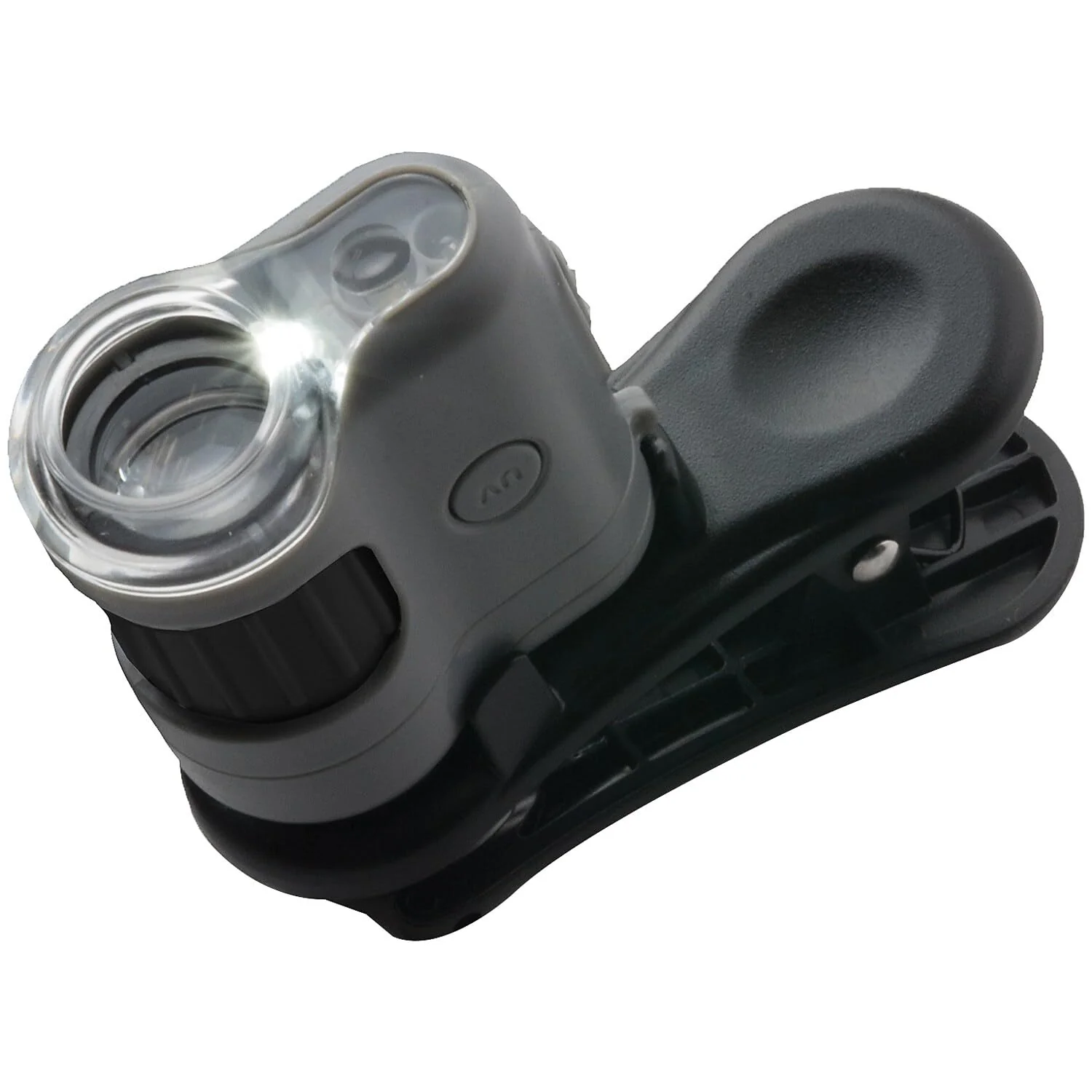 Carson MicroMini 20x LED Lighted Pocket Microscope with Built-in LED and UV Flashlight and Universal Smartphone Digiscoping Adapter Clip (MM-380) Grey Micromini + Smartphone Clip