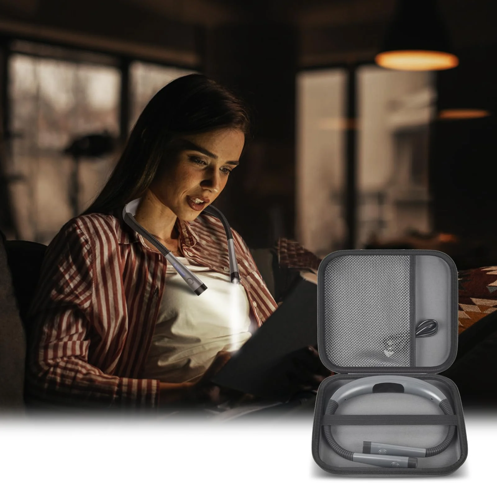 Case Compatible with Glocusent/for Vekkia/for LITOM/for LEDGLE/for TAKKUI/for TSINGREE LED Neck Reading Light Book Light for Reading. Storage Carrying Holder for USB Cable (Box Only) -Grey Gray - Image 6