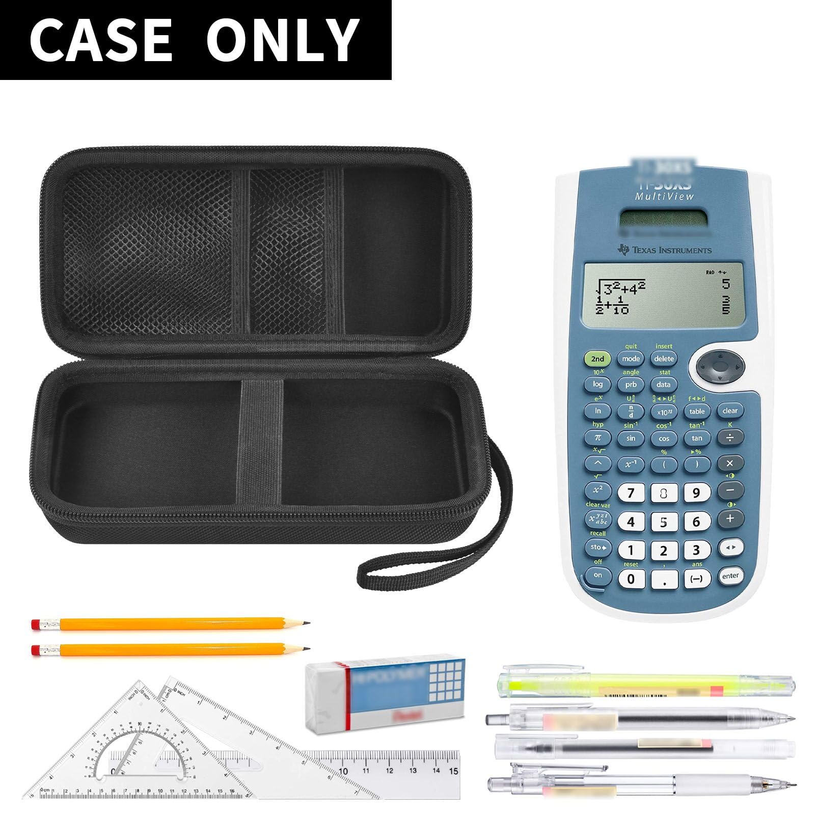 Case Compatible with Texas Instruments TI-30XS for MultiView Scientific Calculator, Storage Holder Carrying Organizer Bag with Mesh Pocket for Pens, Pencil, Batteries and Accessories (Box Only) -Black Black - Image 2