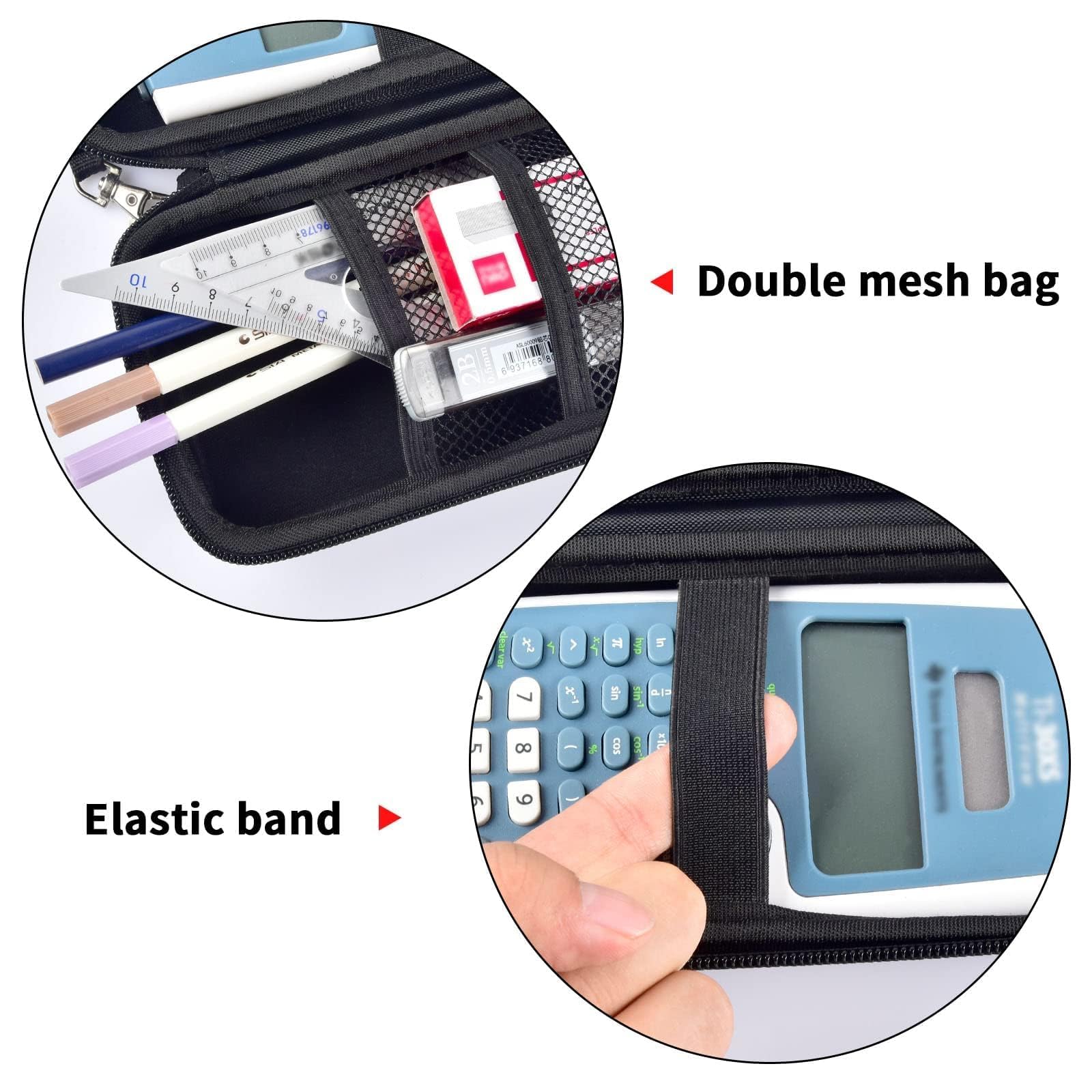 Case Compatible with Texas Instruments TI-30XS for MultiView Scientific Calculator, Storage Holder Carrying Organizer Bag with Mesh Pocket for Pens, Pencil, Batteries and Accessories (Box Only) -Black Black - Image 4
