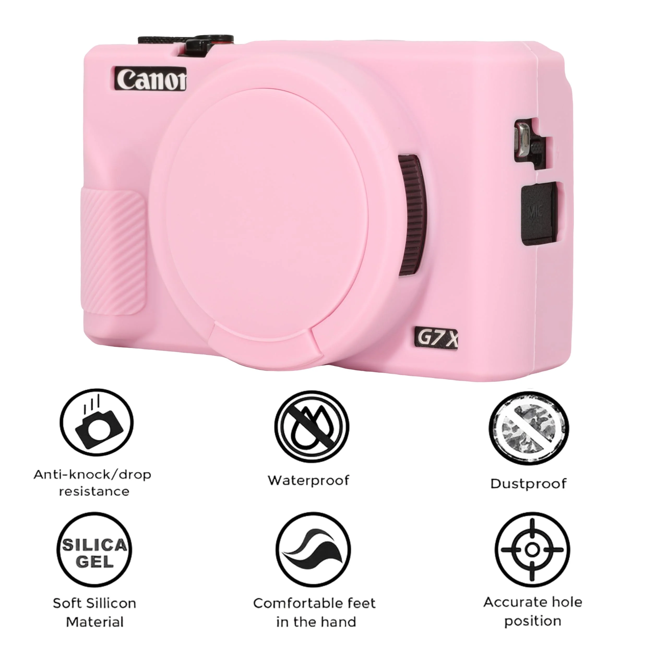 Case for Canon Powershot G7X Mark III Digital Camera, G7X Mark iii Camera Silicone Case, Anti-Scratch Slim Fit Soft Skin, G7X Mark 3 Accessories with Detachable Lens Cover - Pink - Image 3