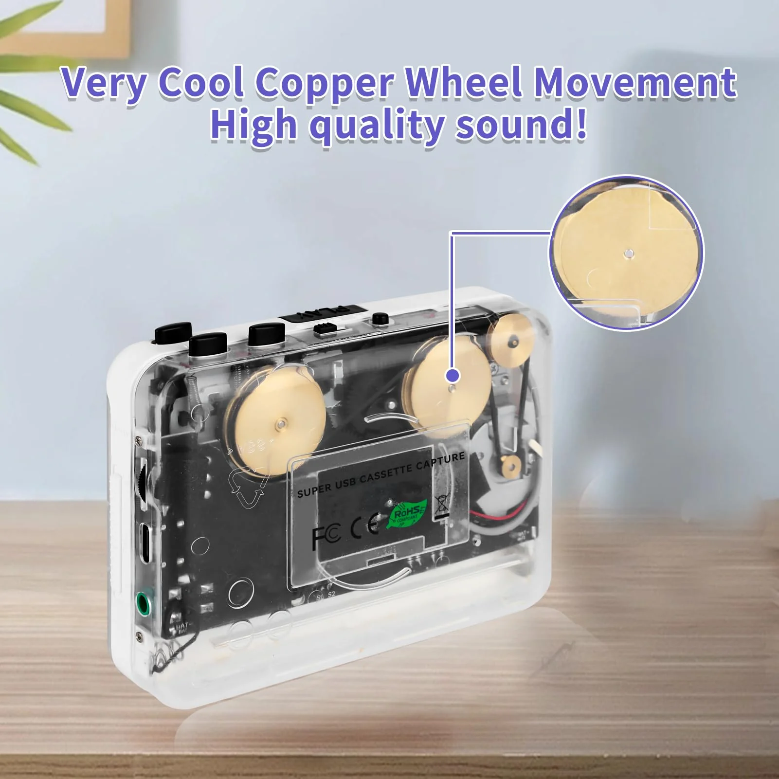 Cassette Player-Cassette to MP3 Converter with Tape Converter Software- Auto Reverse &Clear Stereo Cassette Tape Player-Built-in Cool Copper Wheel Movement&Earphone - Image 2