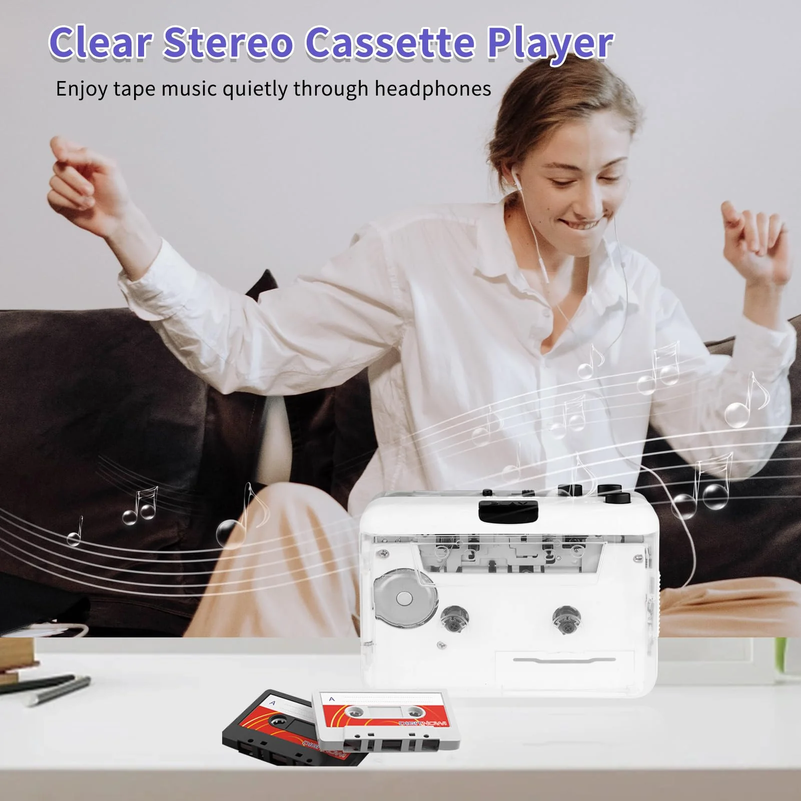 Cassette Player-Cassette to MP3 Converter with Tape Converter Software- Auto Reverse &Clear Stereo Cassette Tape Player-Built-in Cool Copper Wheel Movement&Earphone - Image 6