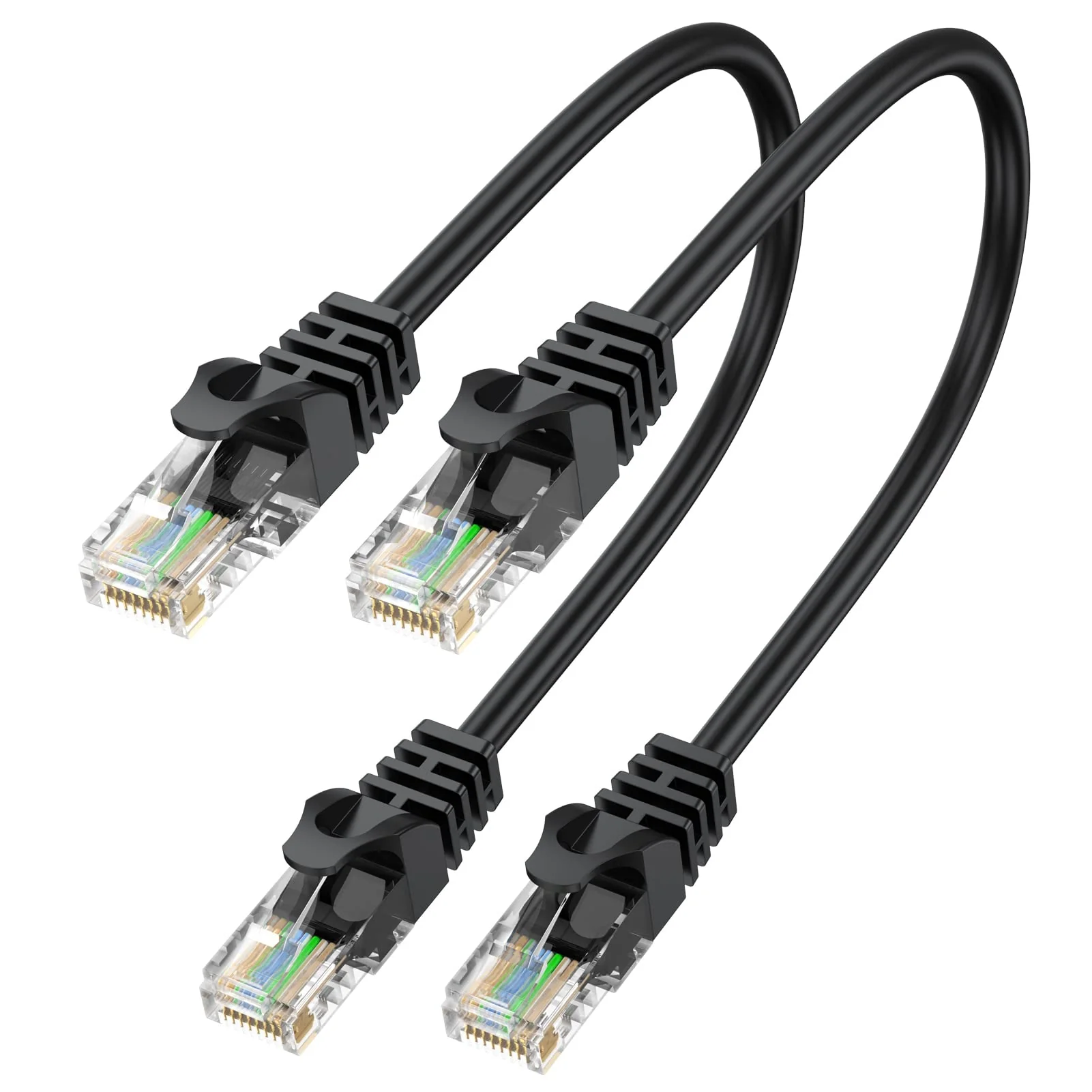 Cat6 Ethernet Cable 1FT 2-Pack, Short Patch Cable 1 Foot Cord (Cat 6 Cable, Internet RJ45 Cable, Network Cable) 10Gbps for Gaming, Patch Panel, Cable Management, Router, Modem Black-1FT