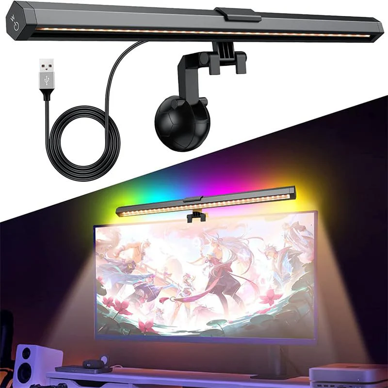 CATPOWER Computer Monitor Light Bar with RGB Backlight, Screen Monitor Lamp for Eye Caring, e-Reading LED Task Lamp with Stepless Adjustment, Touch Control, No Screen Glare Space Saving RGB Monitor Light Bar