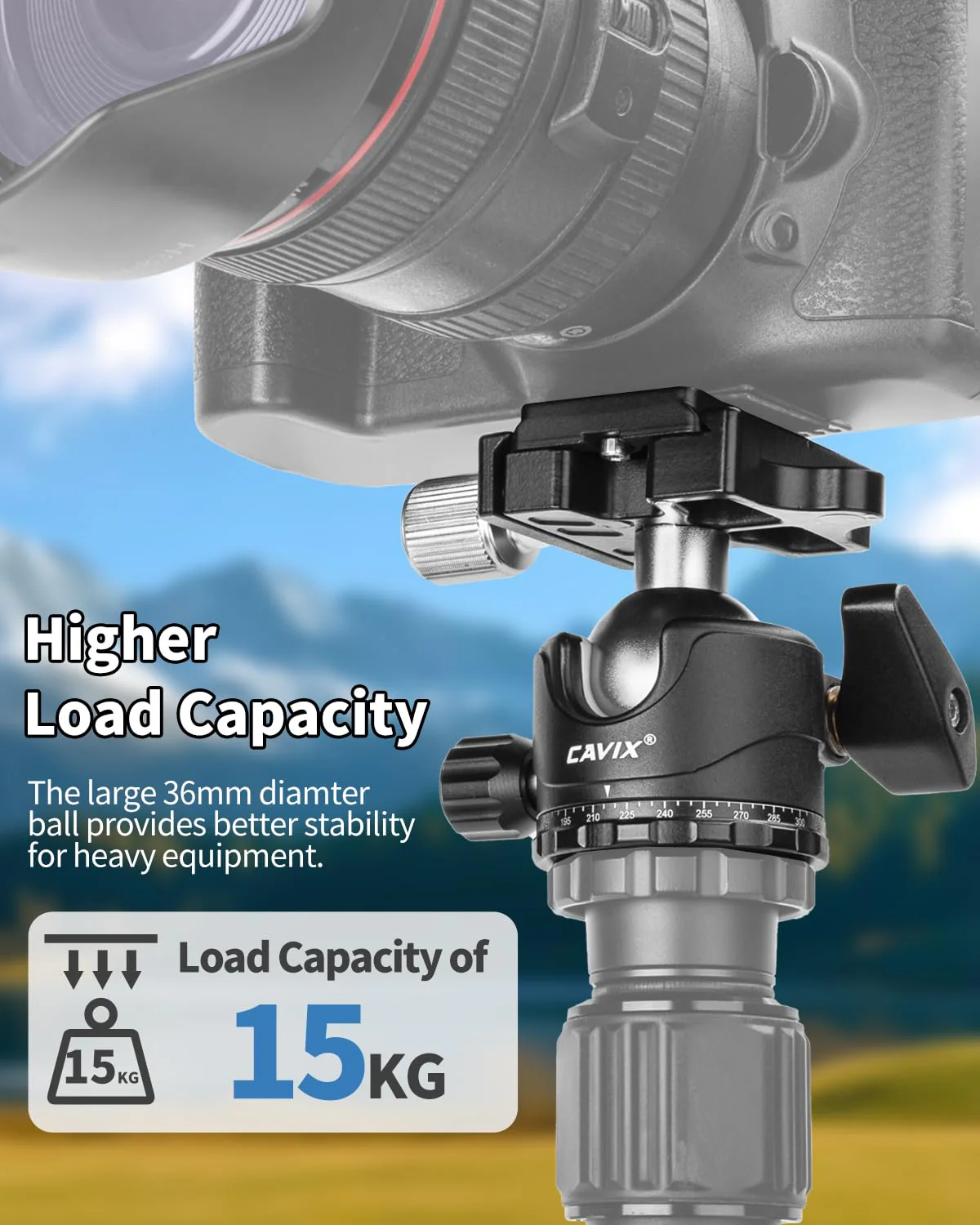 CAVIX Ball Head 360 Degree Rotating Panoramic Tripod Heads with Quick Release Plate Load Capacity 33lb/15kg HB36A - Image 4