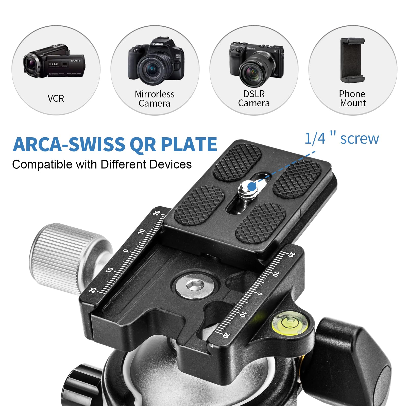 CAVIX Tripod Ball Head with 1/4" Arca Swiss Quick Release Plate Aluminium Tripod Ball Head Mount Large Ball HB46A - Image 4