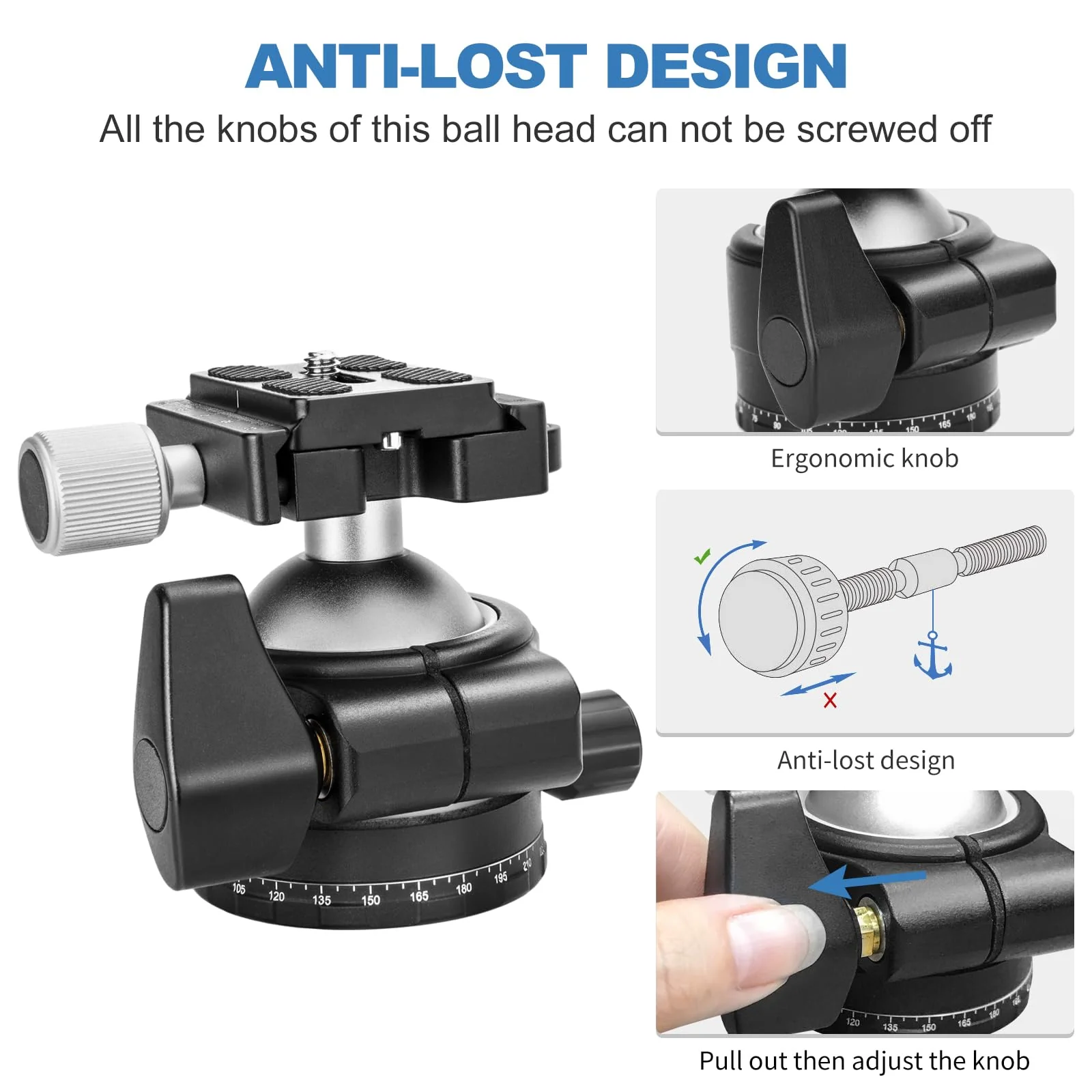 CAVIX Tripod Ball Head with 1/4" Arca Swiss Quick Release Plate Aluminium Tripod Ball Head Mount Large Ball HB46A - Image 9