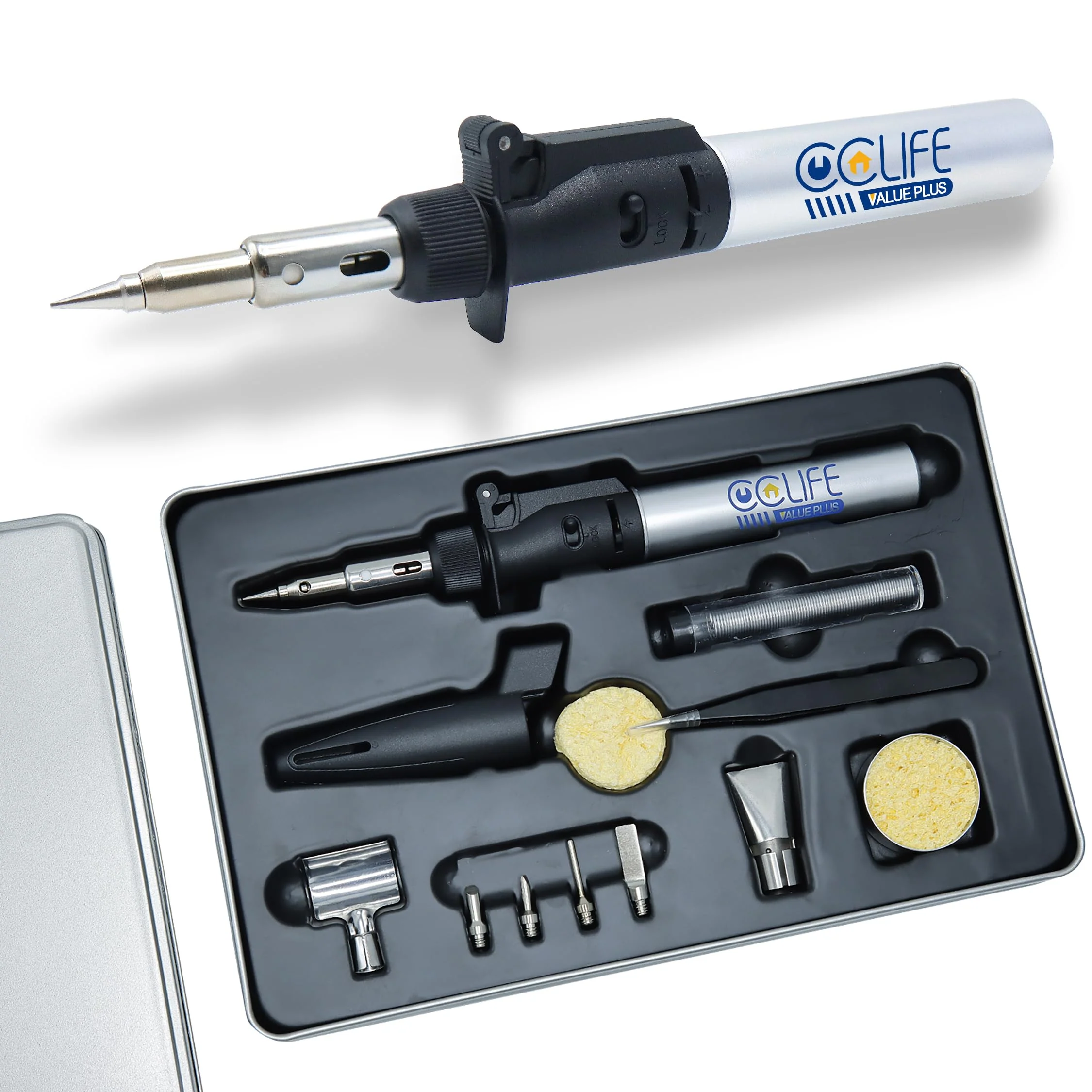 CCLIFE Soldering Iron Set Gas Soldering Iron 13 Butane Soldering Iron with Flux Soldering Wire Soldering Set for Soldering, Hot Cutting, Welding, Pyrography, Wood Engraving, Jewellery Making (Upgrade) Gas soldering iron (upgrade)