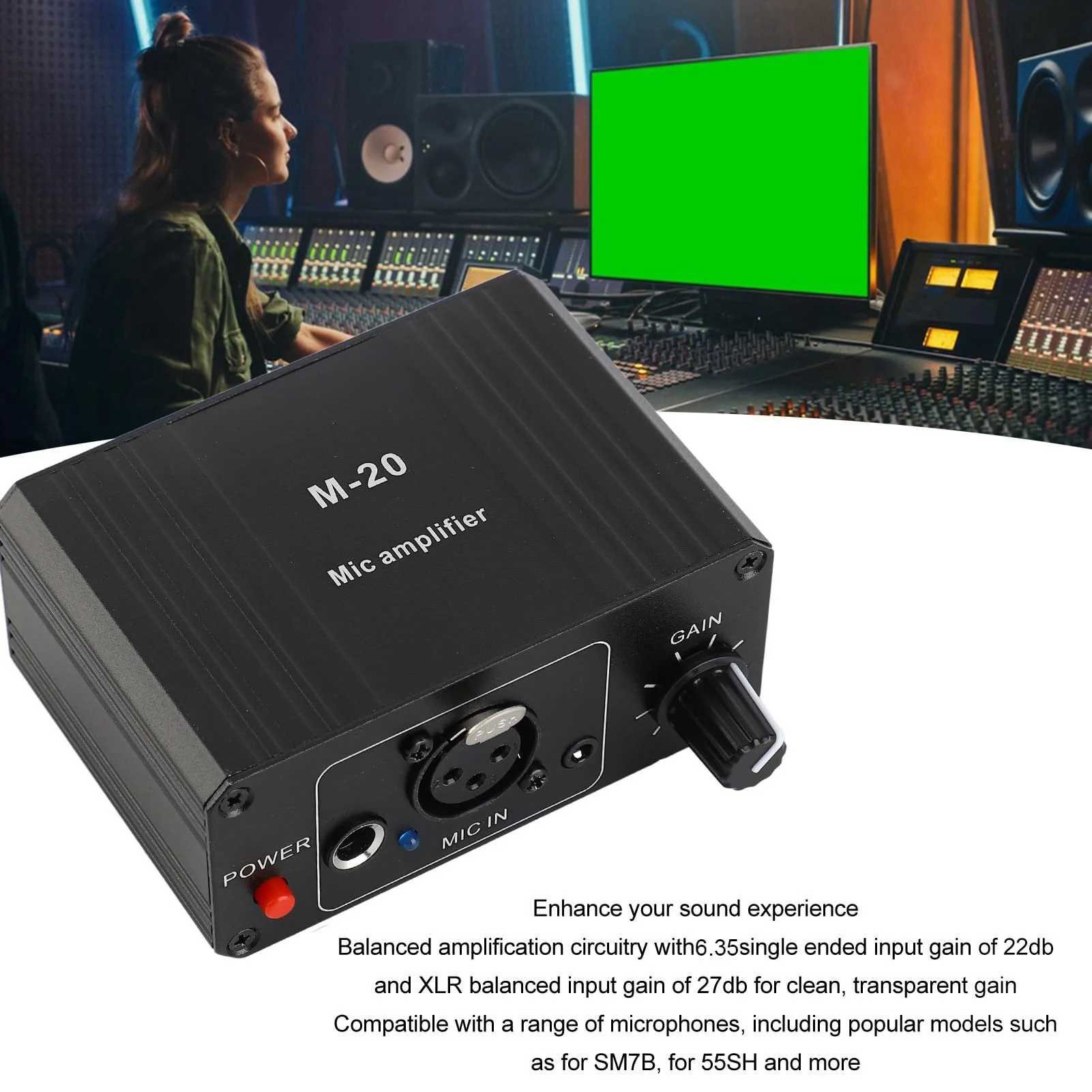 CCYLEZ Mic Preamp, 48V Power, Low Noise, XLR Output, Black, 1 Pack, Mic Preamplifier, XLR, TRS - Image 2