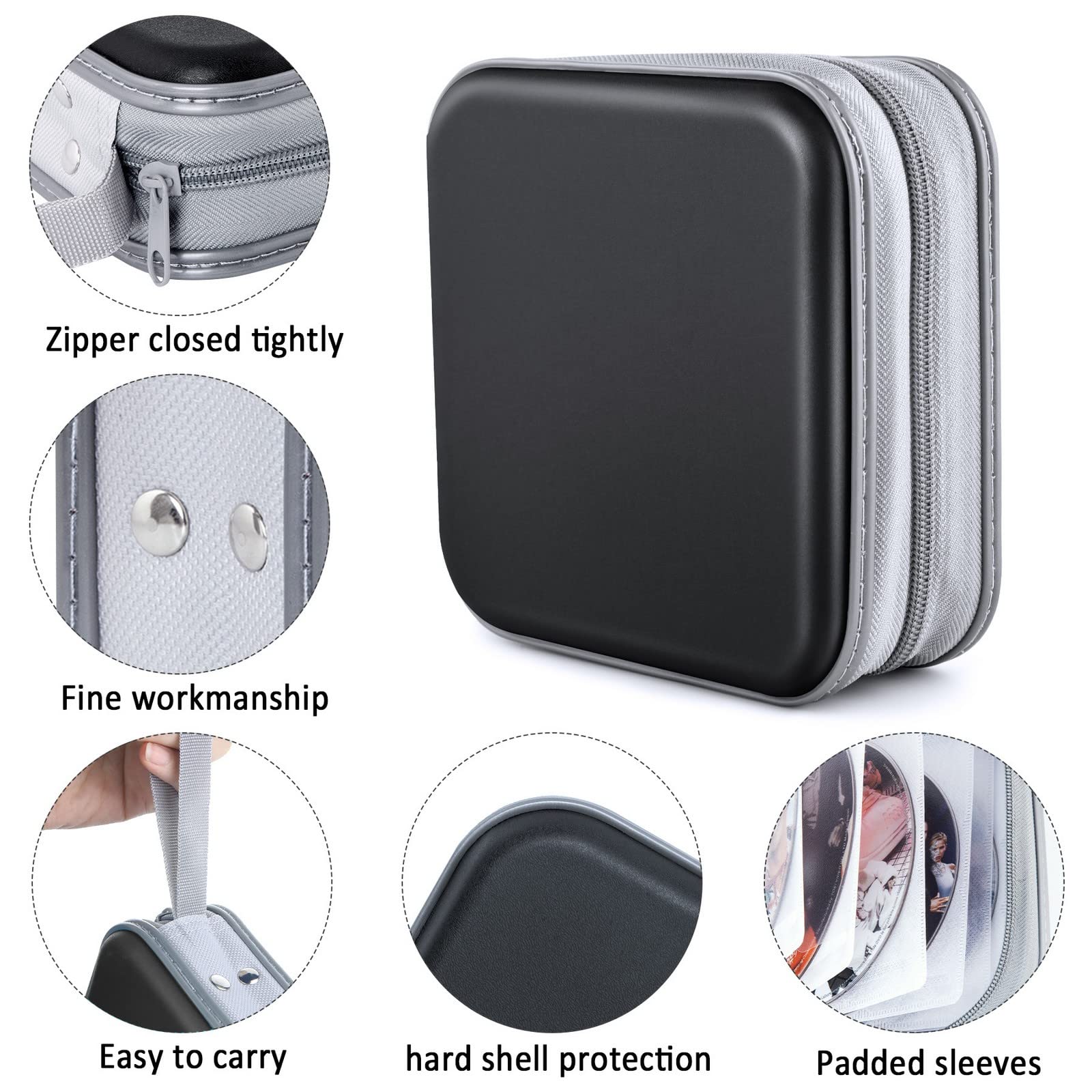 CD Case, DVDs Wallet Holder, CD/DVD Case Wallet 40 Discs Heavy Duty Bag Binder Storage Booklet Album (Black) Black - Image 2