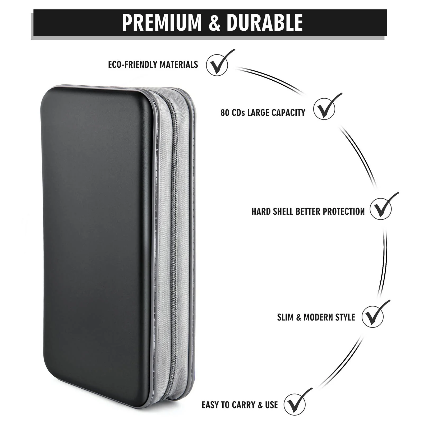 CD Case Wallet, 80 Capacity DVD VCD Media Blu-ray Case Wallet Holder Storage Organizer (Black) Black - Image 3