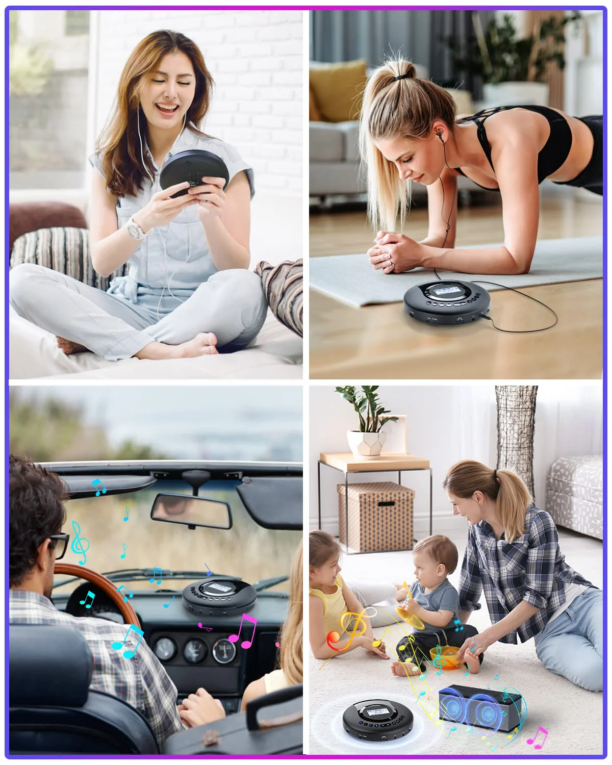 CD Player Portable ARAFUNA, Portable CD Player Bluetooth with FM Radio, 2000mAh Rechargeable CD Player for Car with LCD Screen, Anti Shock Protection Walkman CD Player with Headphone, AUX Cable Black - Image 7