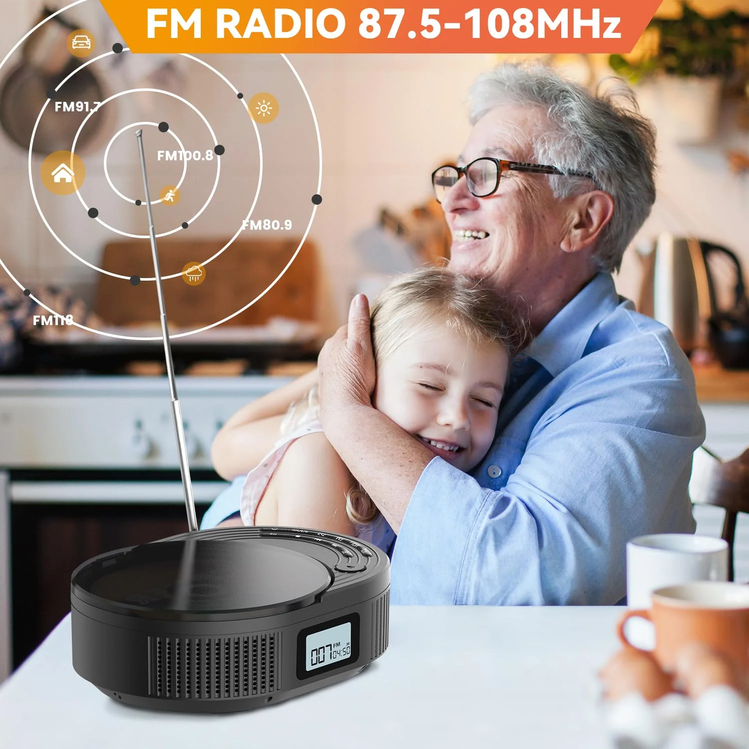 CD Player Portable,MONODEAL Boombox CD Player with Bluetooth Transmitter,FM Radio & Bluetooth Speaker 2 in 1 Combo,Portable CD Player for Car/Home with Remote Control,Headphone Jack,Support AUX/USB Classic Black - Image 5