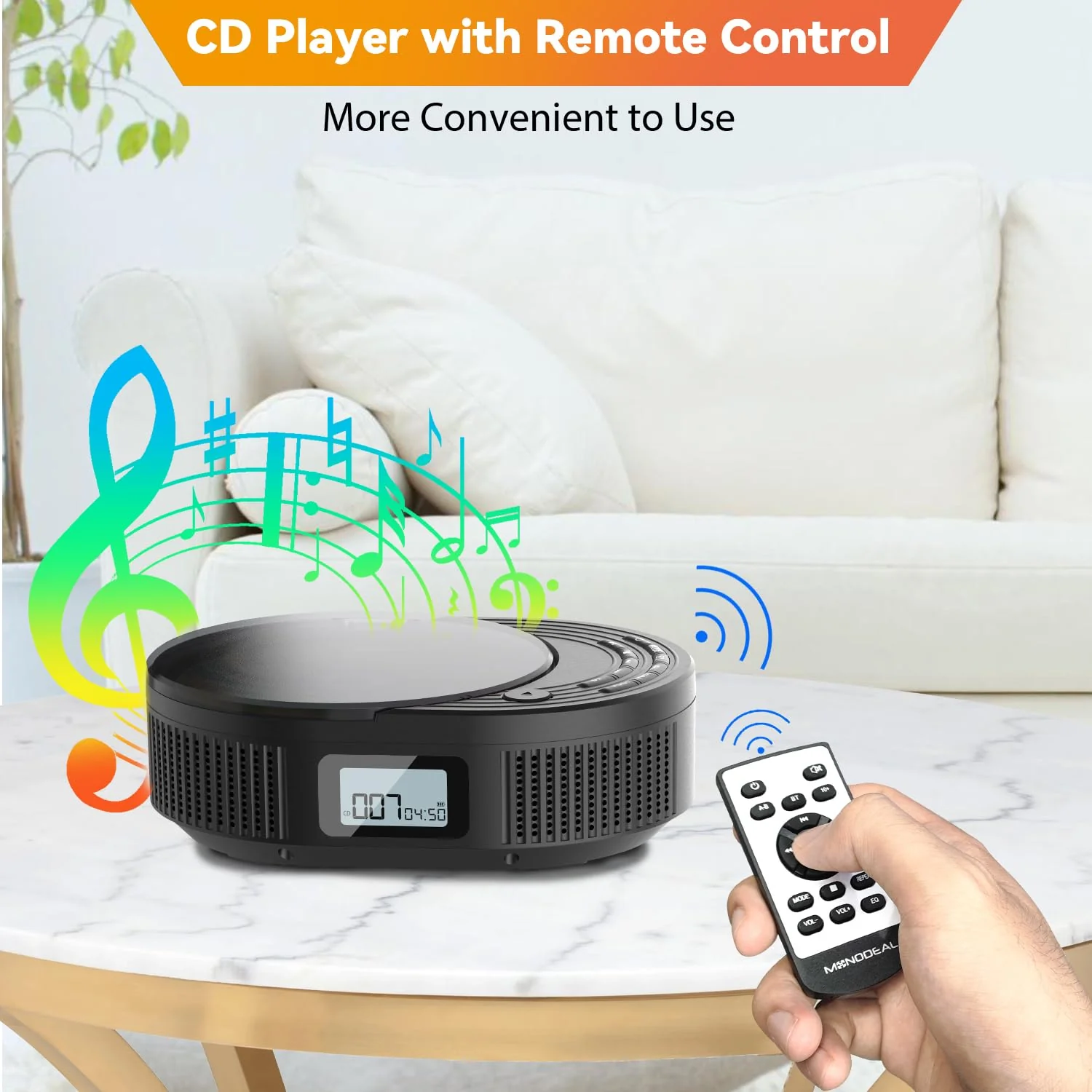 CD Player Portable,MONODEAL Boombox CD Player with Bluetooth Transmitter,FM Radio & Bluetooth Speaker 2 in 1 Combo,Portable CD Player for Car/Home with Remote Control,Headphone Jack,Support AUX/USB Classic Black - Image 7