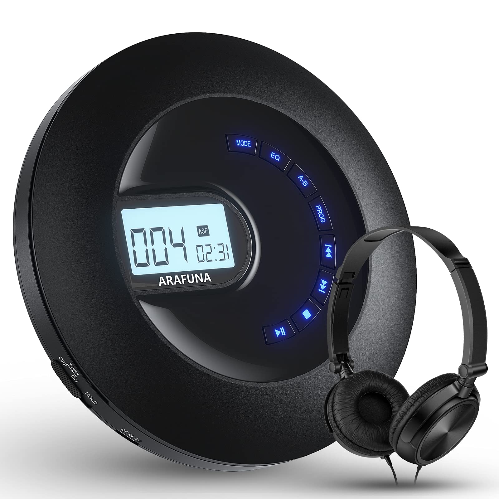 CD Player Portable, Rechargeable Portable CD Player for Car and Travel, Walkman CD Player with Headphone and Anti-Skip/Shockproof, Personal CD Player with LCD Display, AUX Cable, Backlight Black - Image 2