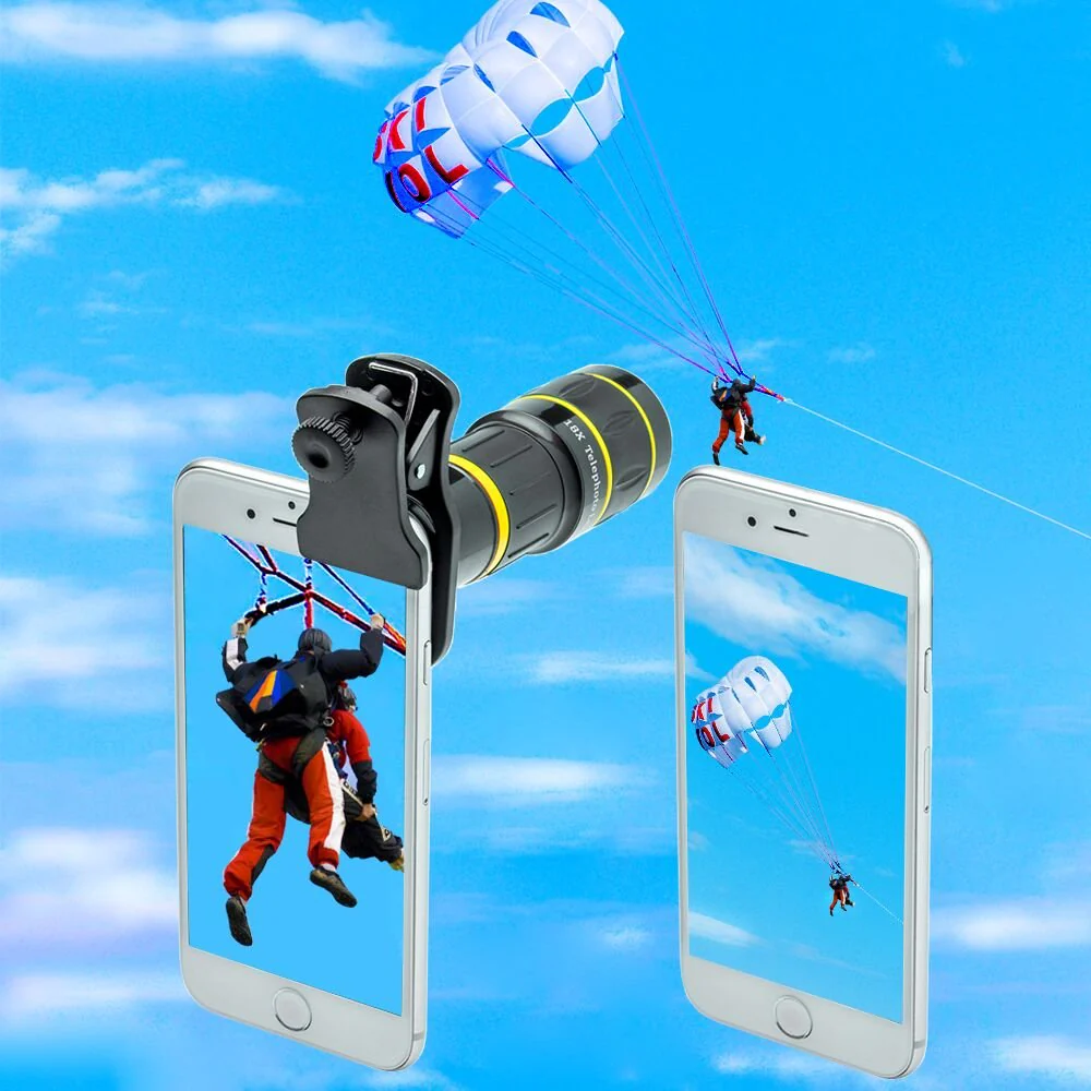 Cell Phone Camera Lens with Tripod+ Shutter Remote,6 in 1 18x Telephoto Zoom Lens/Wide Angle/Macro/Fisheye/Kaleidoscope/CPL, Clip-On lense Compatible for iPhone X 8 7 6s Plus, Samsung and More Lenses - Image 3