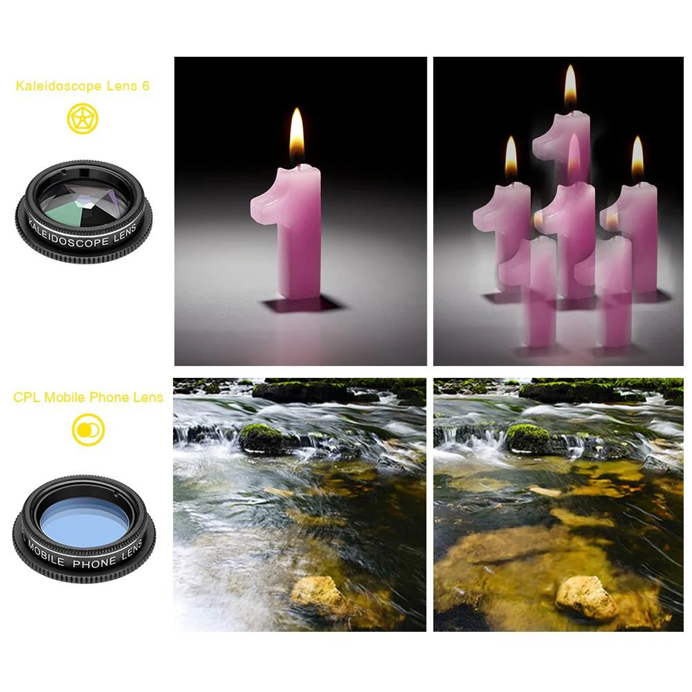 Cell Phone Camera Lens with Tripod+ Shutter Remote,6 in 1 18x Telephoto Zoom Lens/Wide Angle/Macro/Fisheye/Kaleidoscope/CPL, Clip-On lense Compatible for iPhone X 8 7 6s Plus, Samsung and More Lenses - Image 7