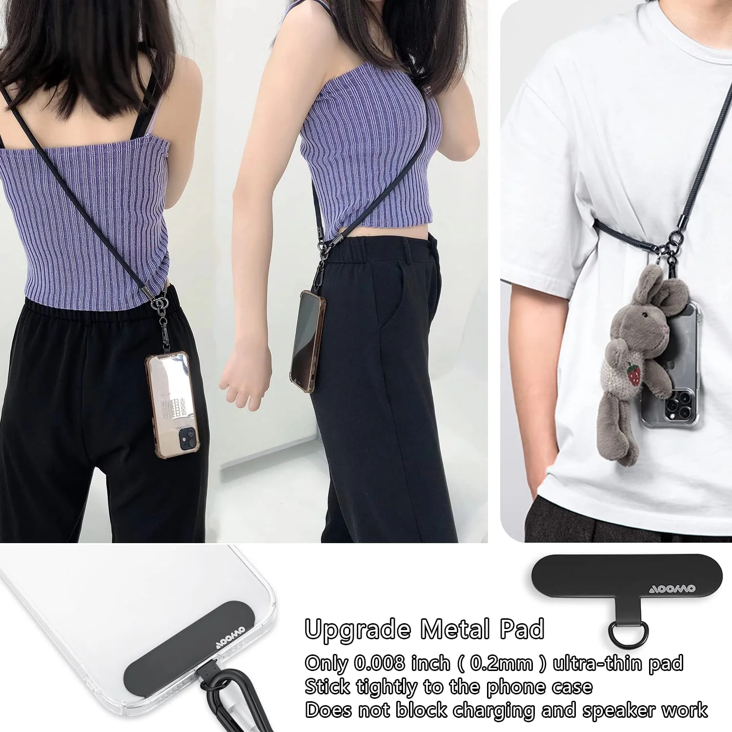 Cell Phone Lanyard, Universal Adjustable Detachable Nylon Crossbody Lanyard,Necklace Lanyard & Wrist Strap with Phone Patch for All Smartphones-7mm Thick (Black, 120cm) Black - Image 4