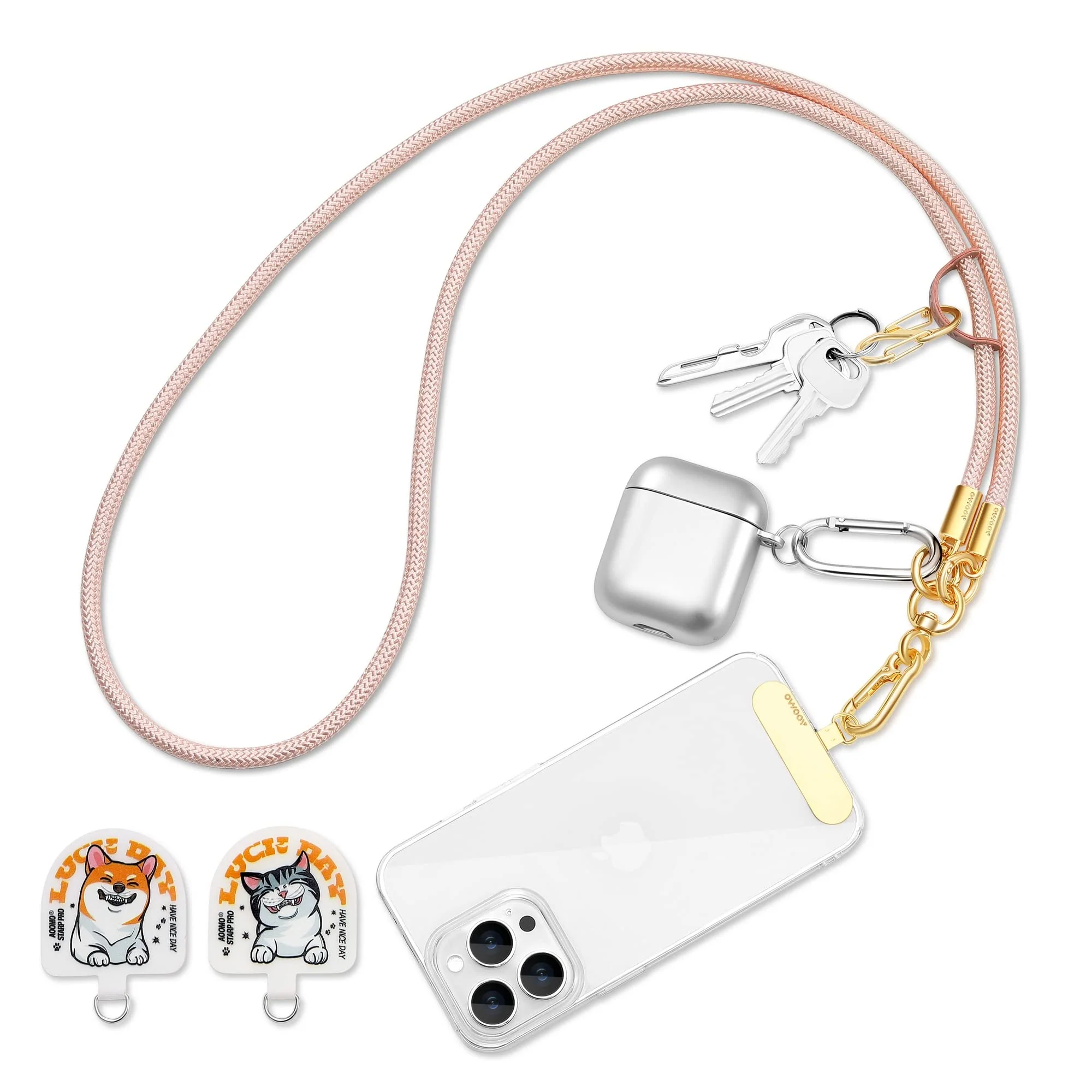 Cell Phone Lanyard, Universal Adjustable Detachable Nylon Crossbody Lanyard,Necklace Lanyard & Wrist Strap with Phone Patch for All Smartphones-7mm Thick (Pink, 120cm) Pink