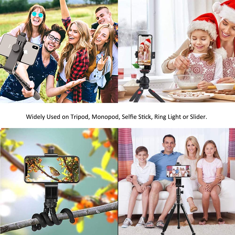 Cell Phone Tripod Mount Adapter (1 Pack), Universal Phone Holder Adjustable Clamp, 360 Degree Rotatable Bracket 1/4" Screw Clip for iPhone, Samsumg, Selfie Stick, Monopod Black-1 pack - Image 5