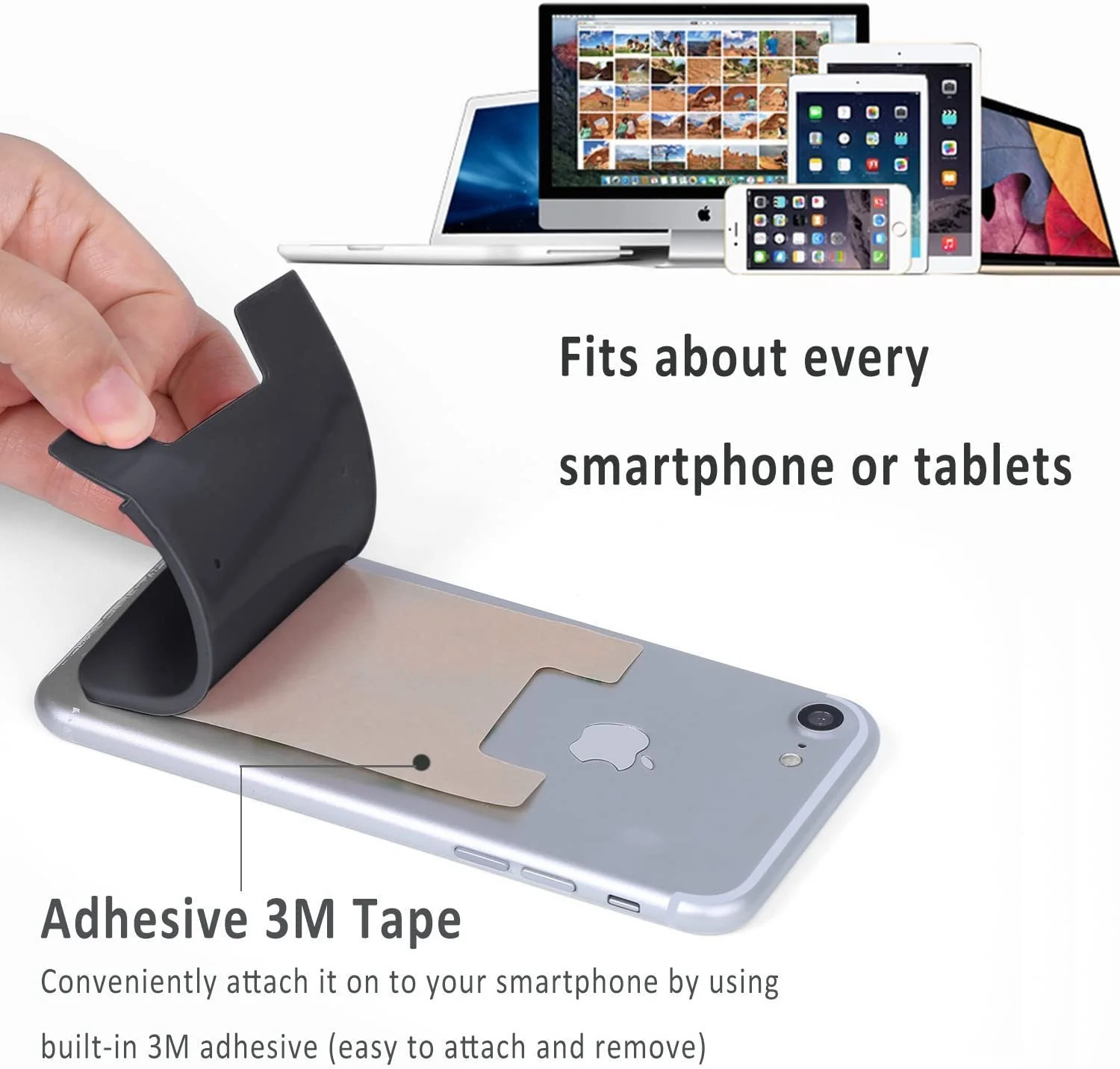 Cell Phone Wallet, Stick on Wallet for Credit Card, Business Card and Id, Works with Almost Every Phone, iPhone, Android and Most Smartphones, Grey/Black/White Grey Black White - Image 2