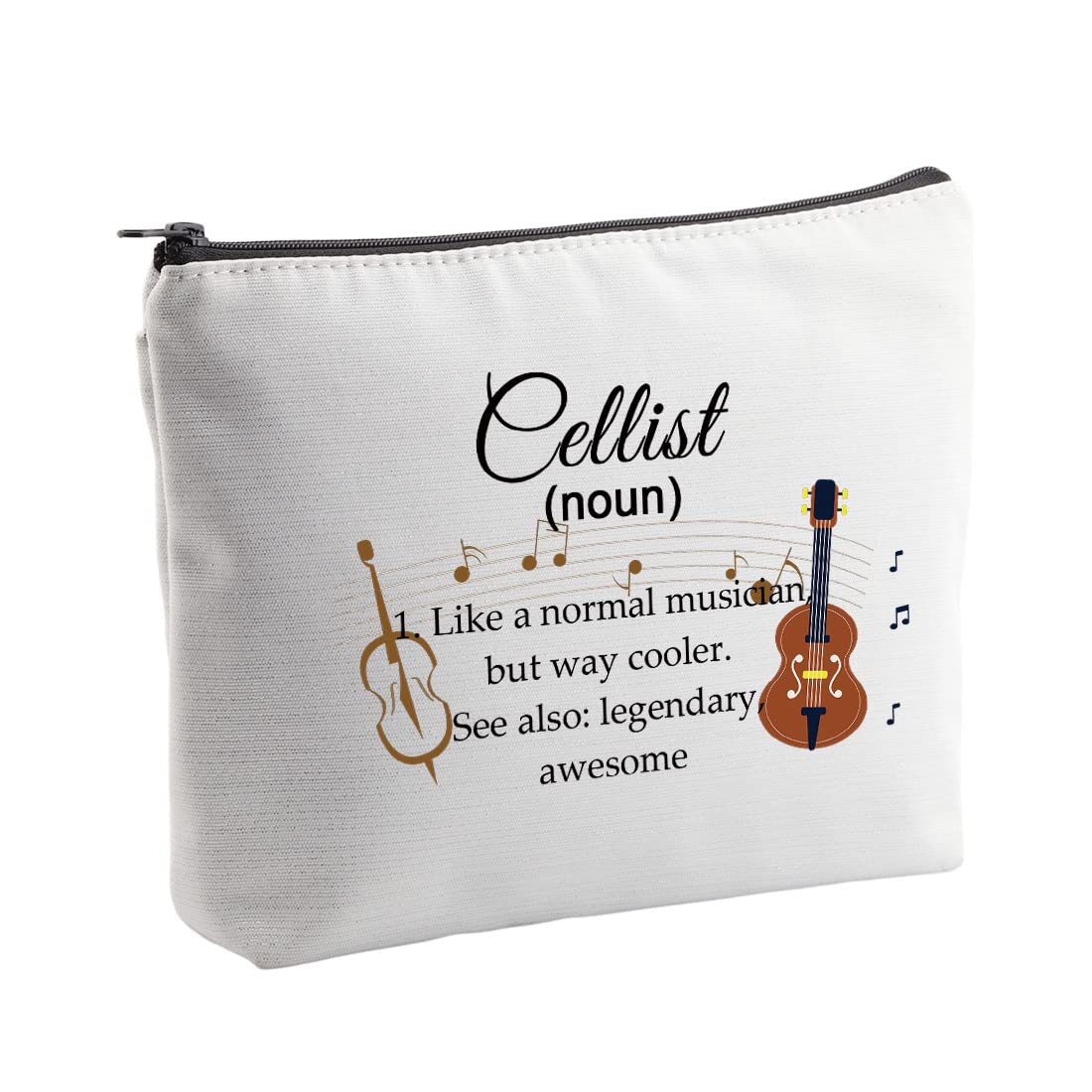 Cellist Gifts Cosmetic Makeup Bag Cello Players Gifts for Cello Lovers Recital Gift for Cellist Definition Travel Zipper Bag (White) White