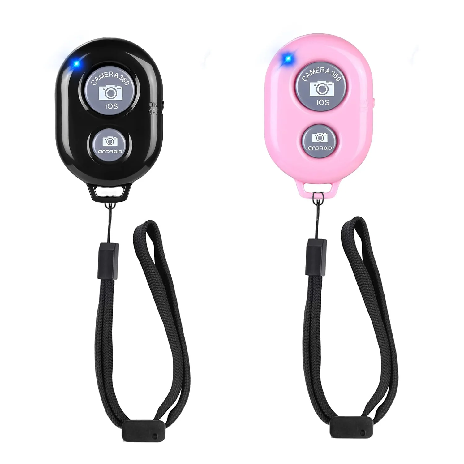 Cellphone Remote Shutter for Smartphones and Tablets, AOQIYUE Wireless Camera Remote Control Compatible with iPhone/Android Cellphone Wrist Strap Included (Black+Pink) Black+Pink
