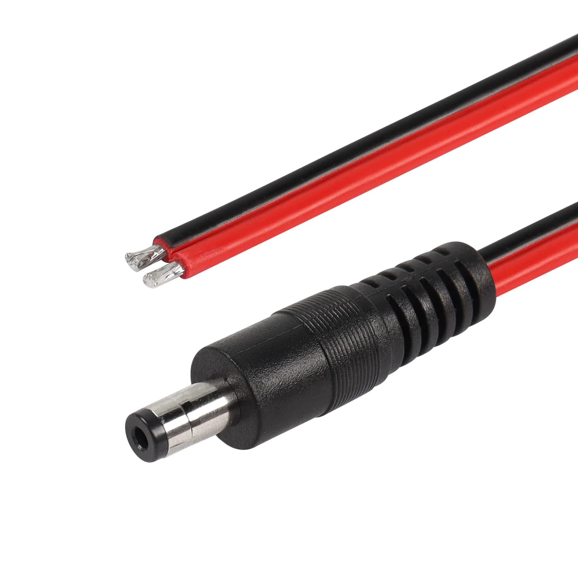 CERRXIAN DC5521 Power Pigtails Cable,1 FT 14AWG 5.5mm x 2.1 mm DC Male Bare Wire Open End Power Wire,DC Supply Repair Cable for CCTV Security Camera LED Strip Light Etc(2-pack) (0.3m Black) 0.3m black - Image 2