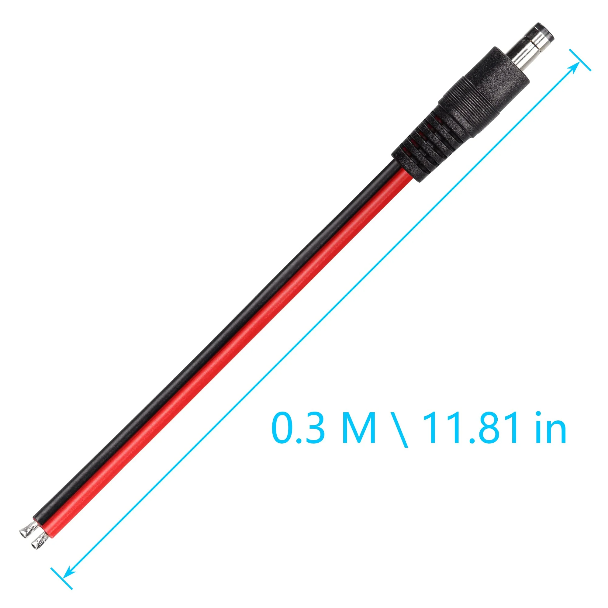 CERRXIAN DC5521 Power Pigtails Cable,1 FT 14AWG 5.5mm x 2.1 mm DC Male Bare Wire Open End Power Wire,DC Supply Repair Cable for CCTV Security Camera LED Strip Light Etc(2-pack) (0.3m Black) 0.3m black - Image 4