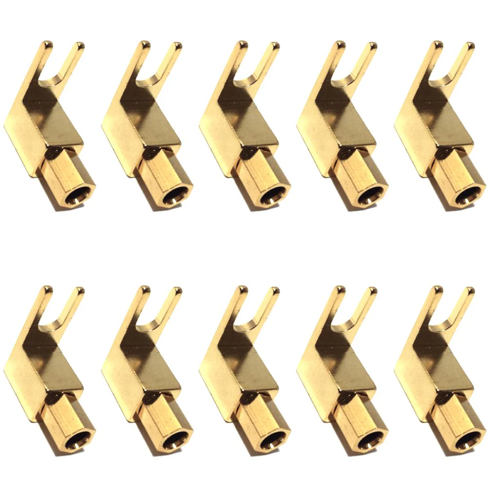 CESS Right Angle Spade Fork & Binding Post - 4mm Banana Plug Socket - Spade Fork Connector for Speaker & Power & Amp (jcx) (10 Pack)