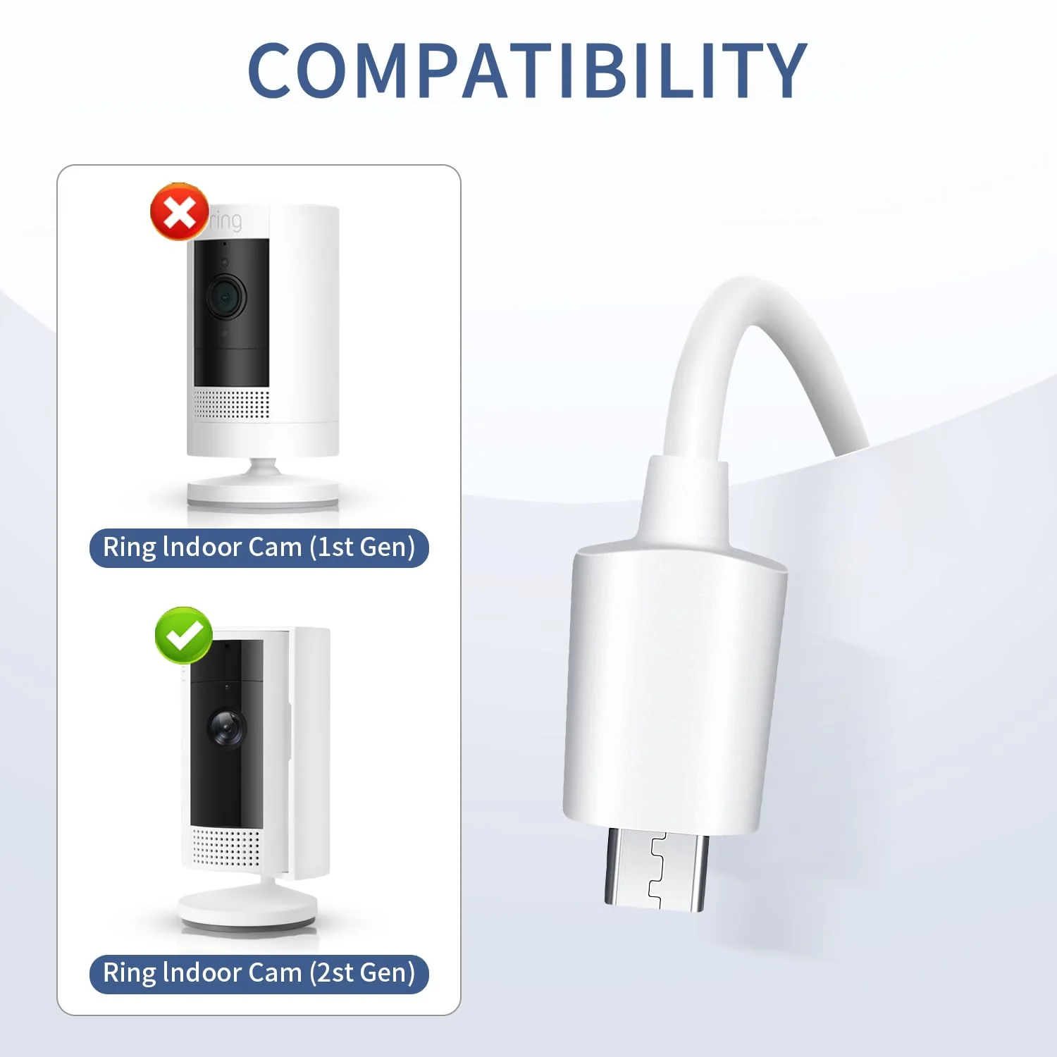 Charging Cable for Ring Indoor Cam (2nd Gen), 16.5FT/5M USB-A to Micro USB Power Adapter Charger Cable for Ring Indoor Camera, Not for (1nd Gen) - Image 2