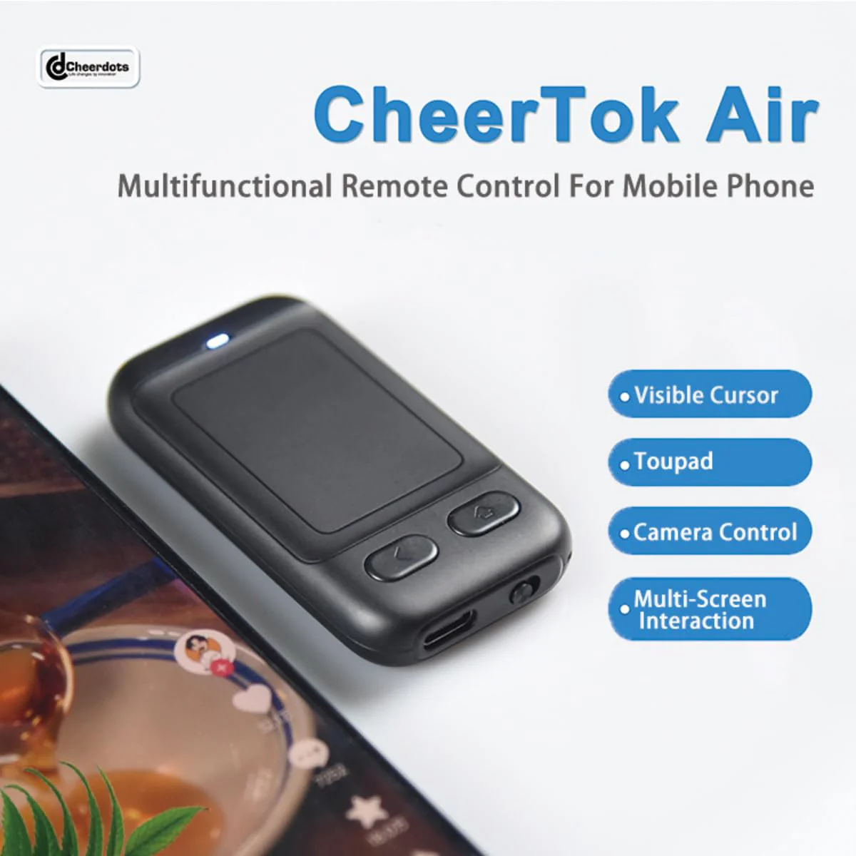 CheerTok Air - TikTok Scrolling Remote Control, Page Turner for Ebook Kindle, Bluetooth Wireless Camera Video Recording Remote for iPhone, iPad, Android, Cell Phones, Smartphones and Tablets Black Dual Button - Image 3