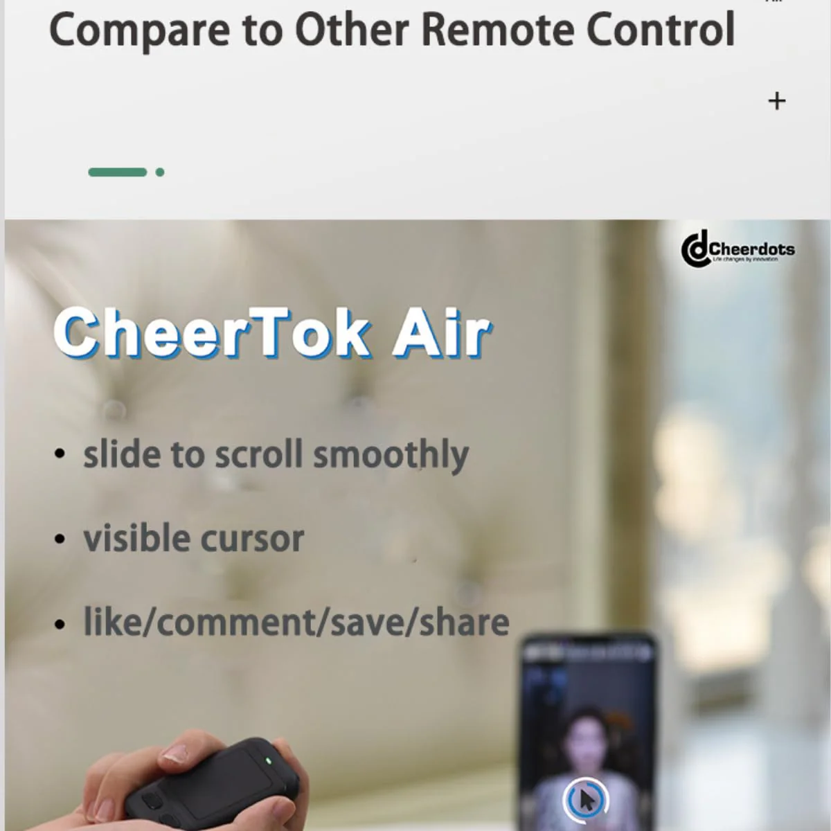 CheerTok Air - TikTok Scrolling Remote Control, Page Turner for Ebook Kindle, Bluetooth Wireless Camera Video Recording Remote for iPhone, iPad, Android, Cell Phones, Smartphones and Tablets Black Dual Button - Image 5