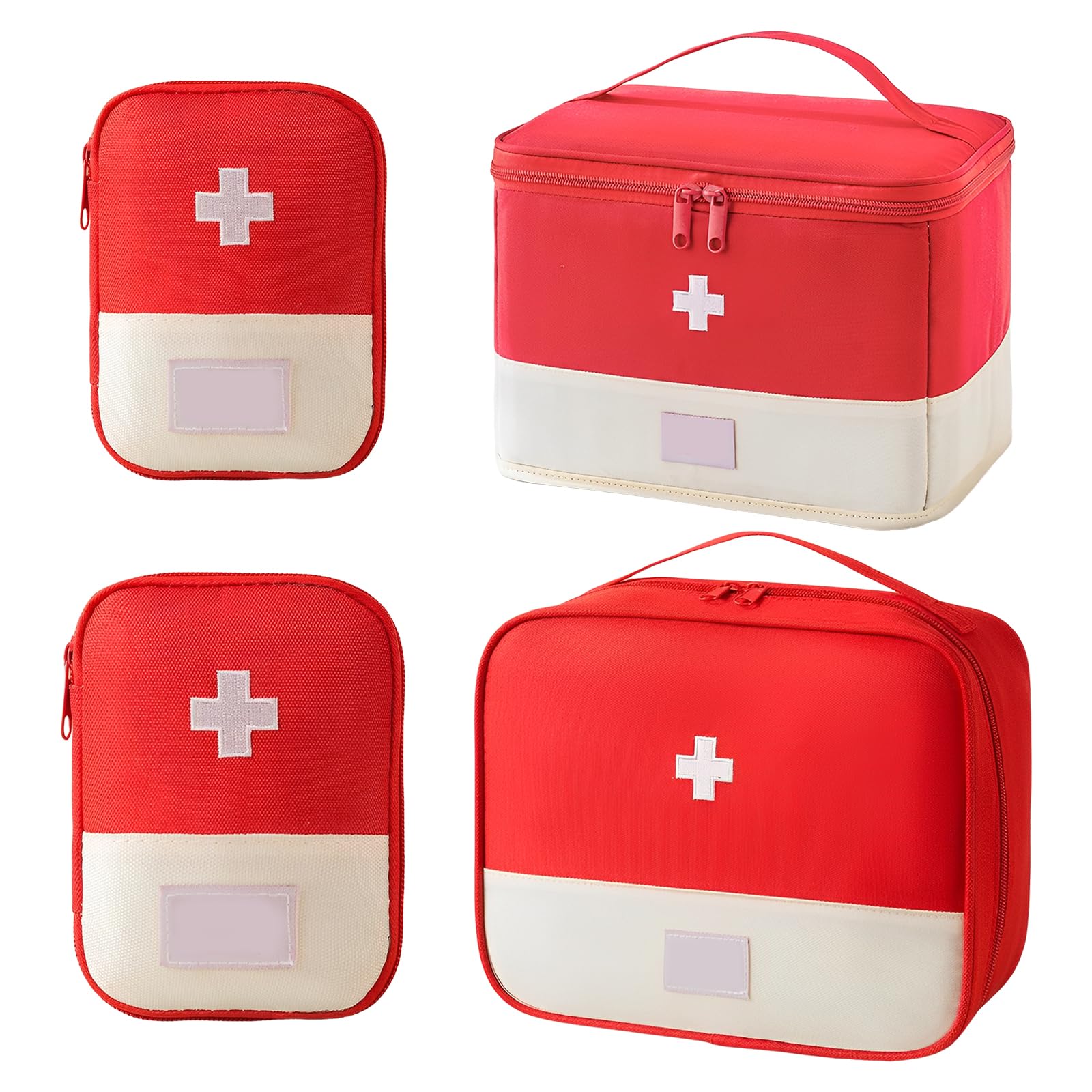 CHENKEE Pack of 4 Portable Medicine Bag, Large Capacity Medical Emergency Bag, Travel Pharmacy Bag, Waterproof, Medication Bag for Home Office Travel (Red), red