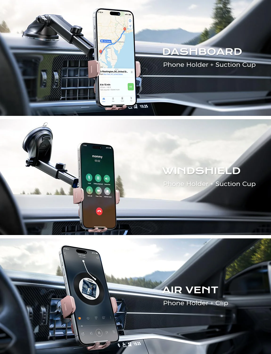 CHGeek Wireless Car Charger, 15W Fast Charging Auto Clamping Car Charger Phone Mount Phone Holder fit for iPhone 16 15 14 13 12 Pro Max 11 XR XS, Samsung Galaxy S24 Ultra S23 S22 S21, S20, S10+, Pink - Image 2