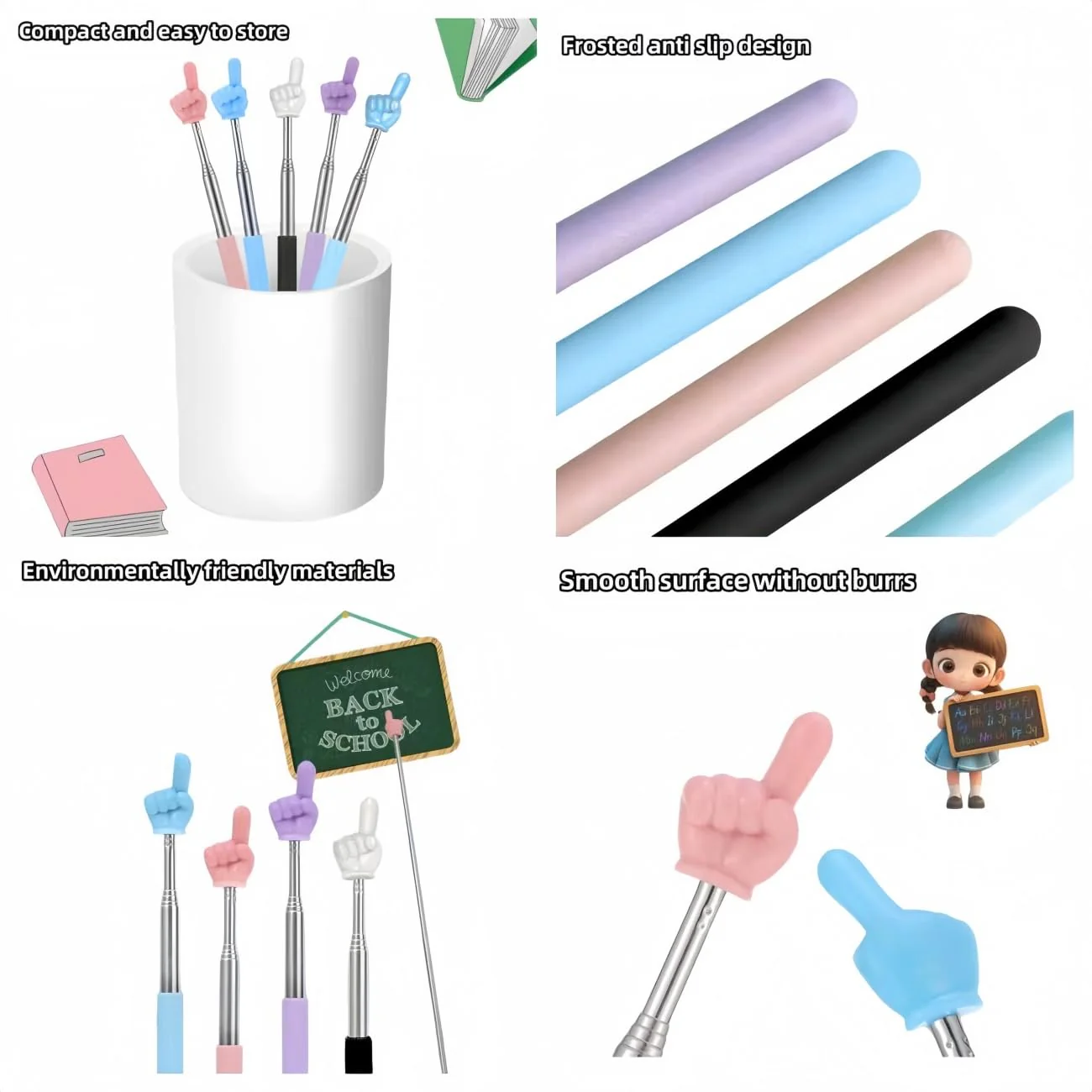Children Finger Reading Stick Point Reading Pen Kindergarten Student Teacher Teaching Reading Picture Book Finger Shape Mini Pointer Stick Pink - Image 3