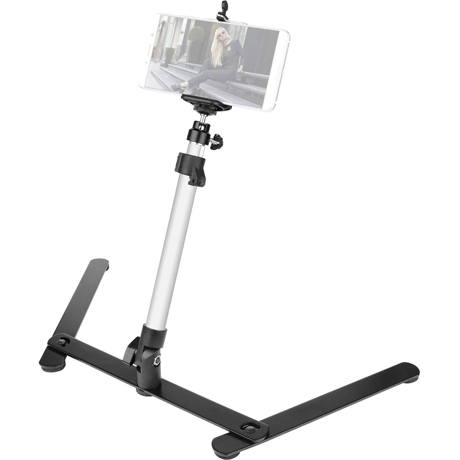 ChromLives Photo Copy Stand Pico Projector Stand with Phone Clamp Overhead Phone Mount Phone Stand Mini Tripod Adjustable Tabletop Monopod Stand Compatible with Smart-Phone Pic Projector