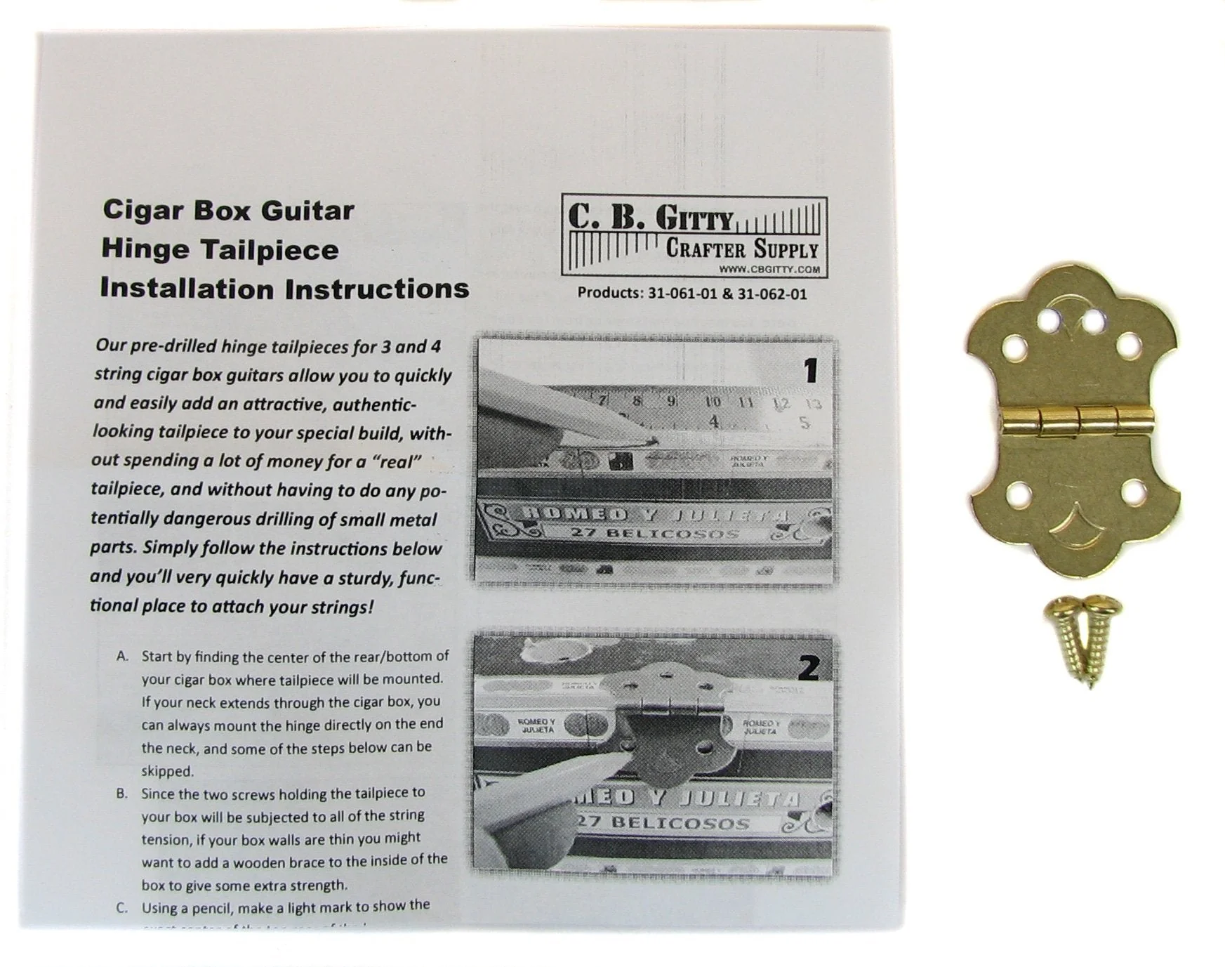 Cigar Box Guitar Brass Hinge Tailpiece for 4-String CBGs - Image 2